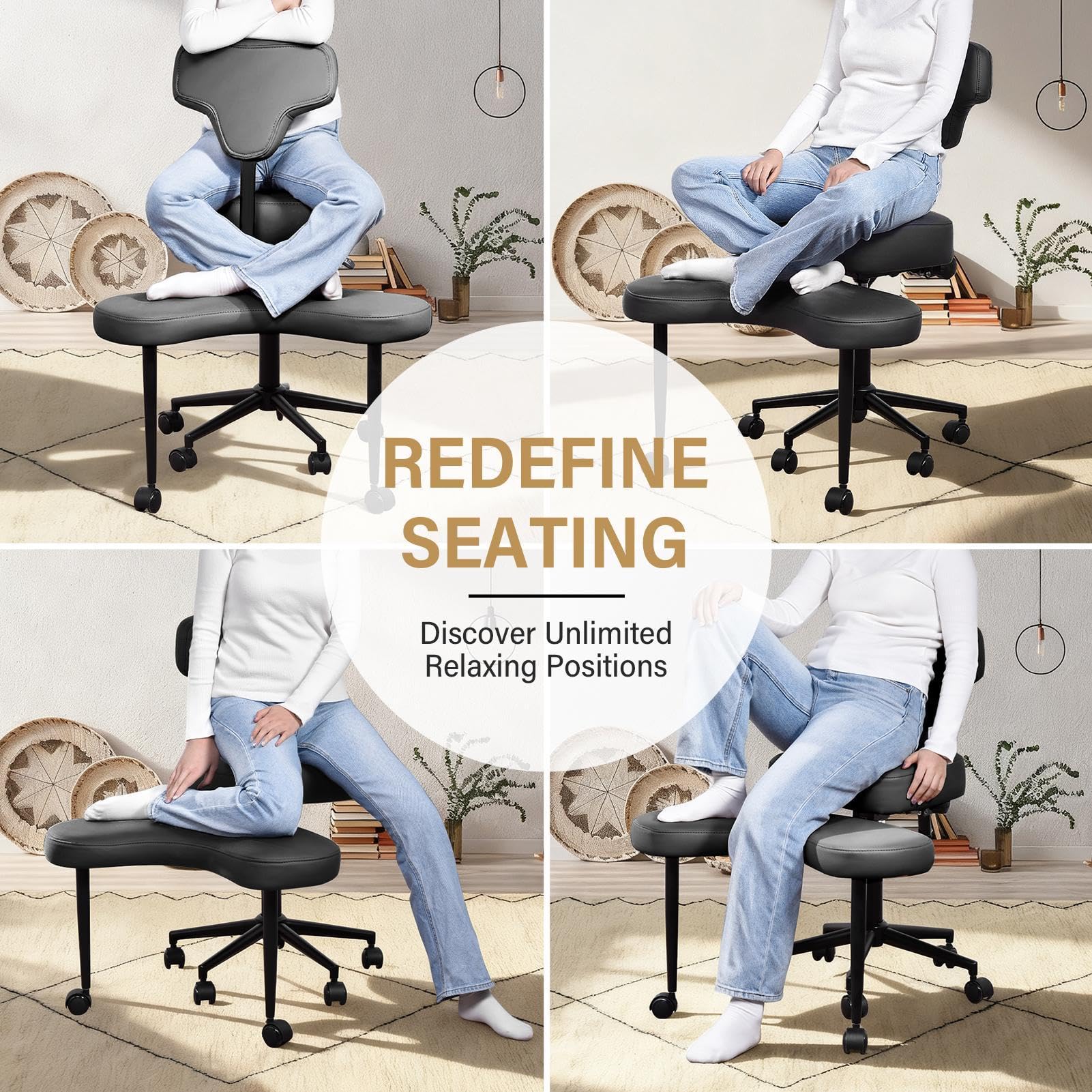 Générique Chaise de méditation, Chaise à Coffre croisée avec Roues TDAH, Table de avec Soutien Lombaire et Hauteur - Tabouret ajusté, Chaises de méditation Ergonomique pour Fidget Philipes - Noir