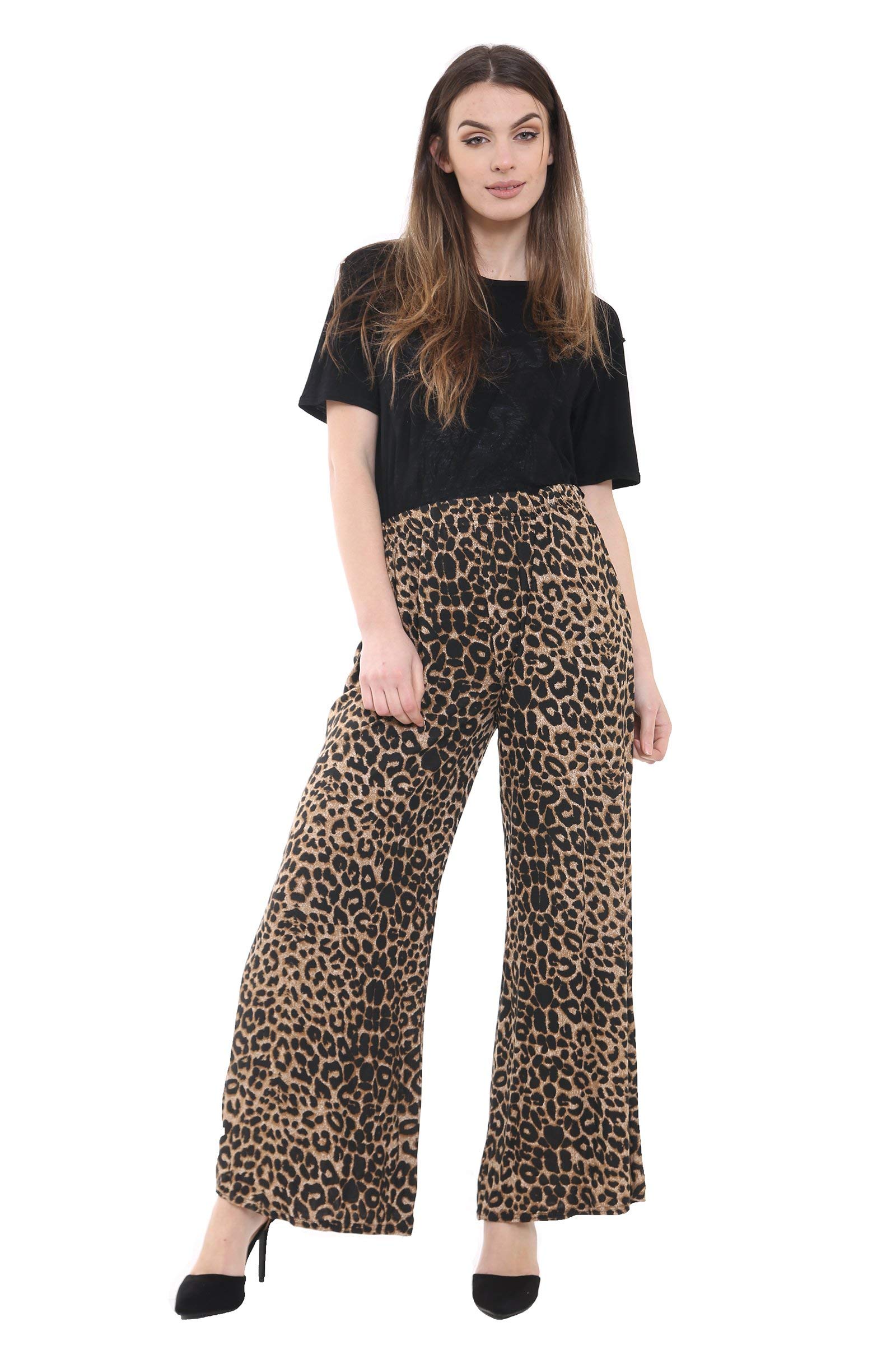 WearAll Plus Size Womens Plain Palazzo Wide Leg Flared Ladies Trousers Pants - 16-26
