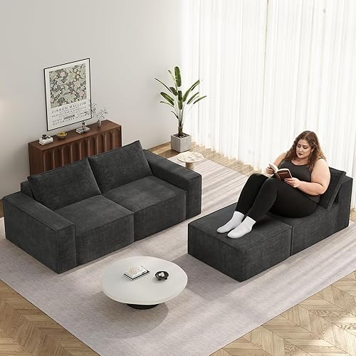 Miniatura 3 de Vesgantti Sofá modular sin hueso de 114 pulgadas, moderno sofá de 3 plazas con otomana y asiento profundo, sofás de nube convertibles de felpilla en