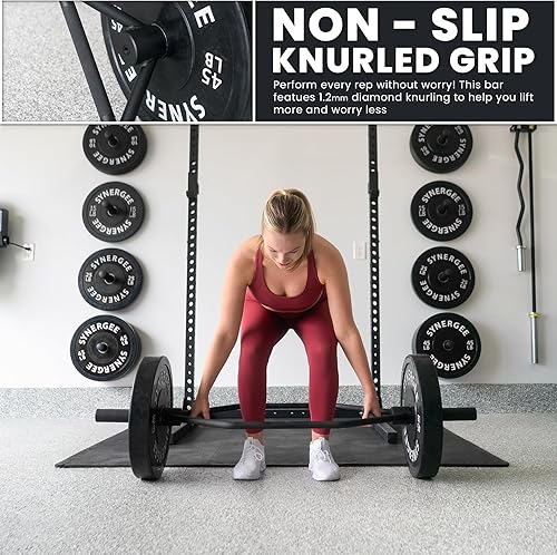 Miniatura 6 de Synergee Barra de trampa hexagonal olímpica cromada o negra de 15.4 lbs, 44.1 lbs y 55.1 lbs con asas giratorias, planas o elevadas para