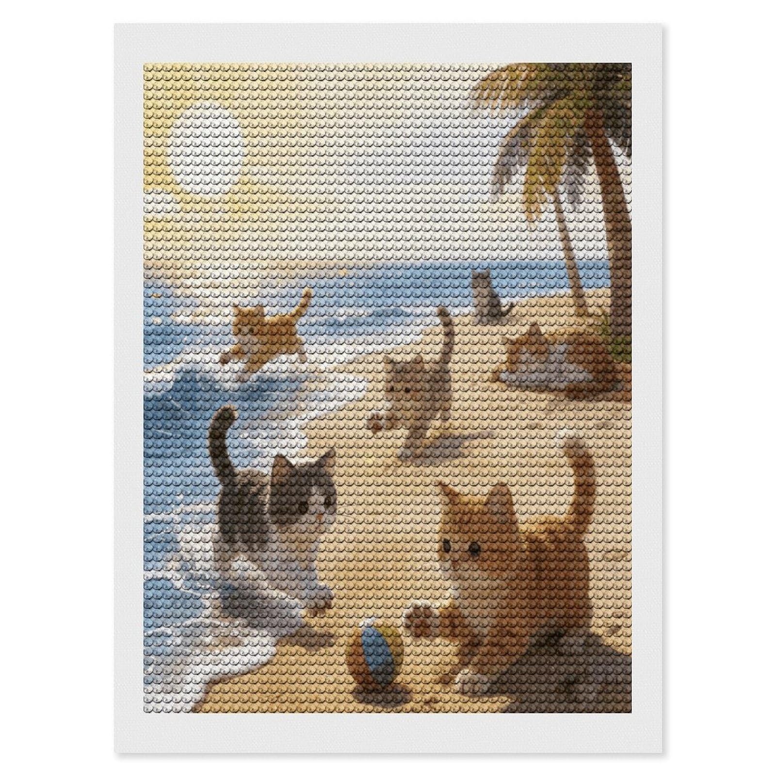 FekiLoot Sunshine Beach Cat Cases Paint by Numbers Kit for Adults Beginner DIY Diamond Dots Paintings Round Full Drill Diamond Art Kits Picture Diamond Art Painting Kits for Home Decor 12"x16"
