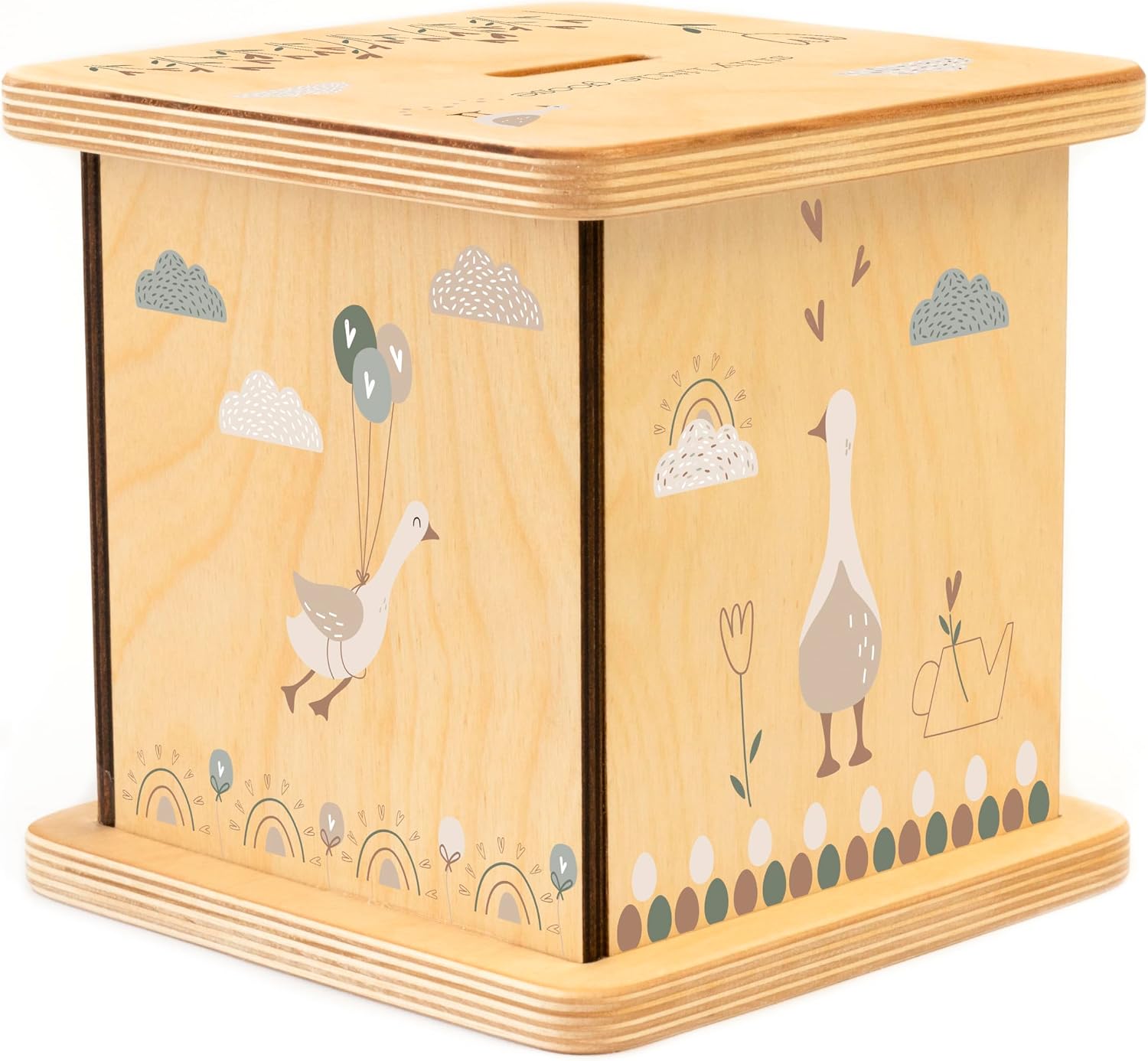 Wooden Piggy Bank for Kids and Adults, Personalized Gift Handmade in USA by BloomOwl, Custom Coin Bank for Boys and Girls (Goose)