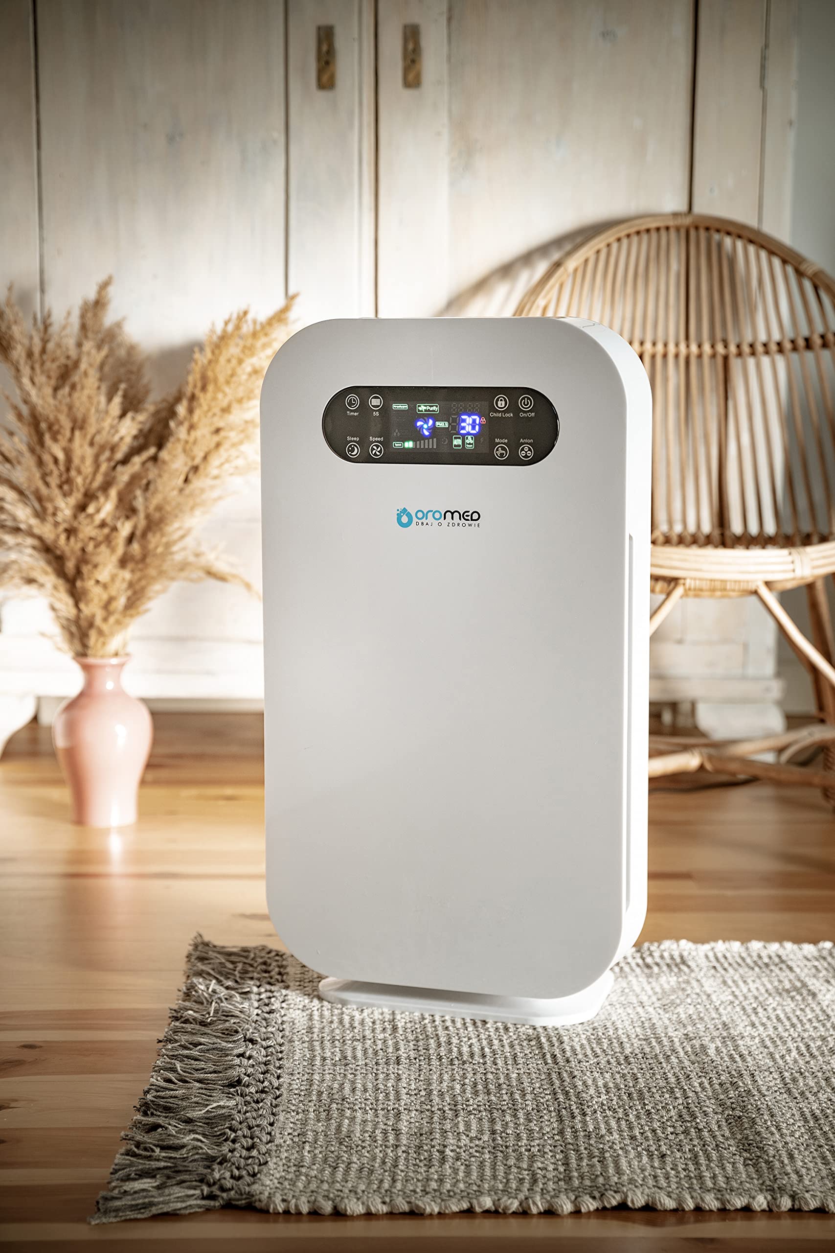 Oromed - Oczyszczacz Powietrza ORO-AIR PURIFIER BASIC, Filtr HEPA Eliminuje 99,9% Zanieczyszczeń - Cichy Oczyszczacz Powietrza z Jonizatorem i Pilotem