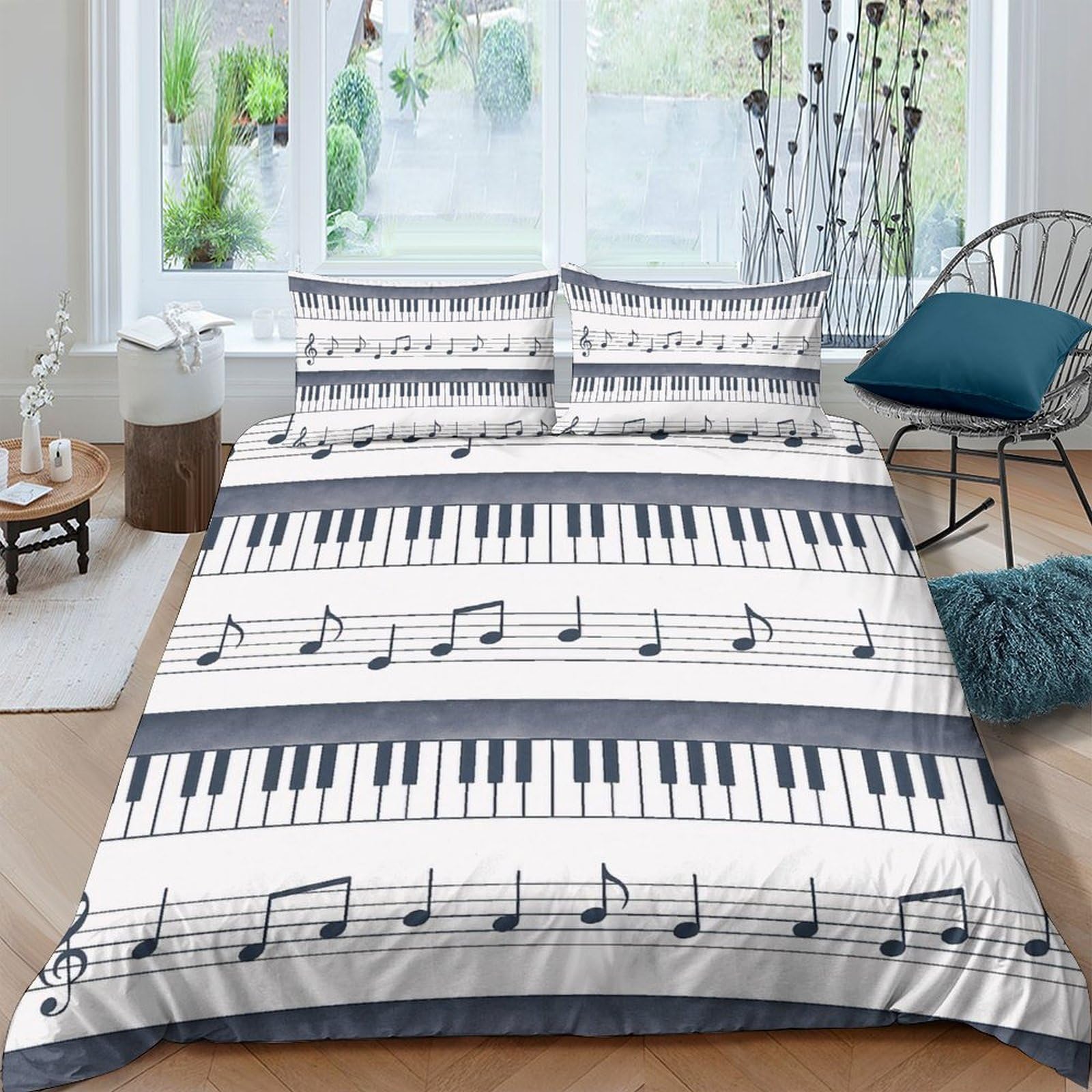 Ctjqhvkz Style-3 3D Printed Piano Keyboard Fitted Sheet Microfiber Soft Musical Notes Bed Sheet For Bedroom Dorm Mattress Protection Decor Single（135X200cm）