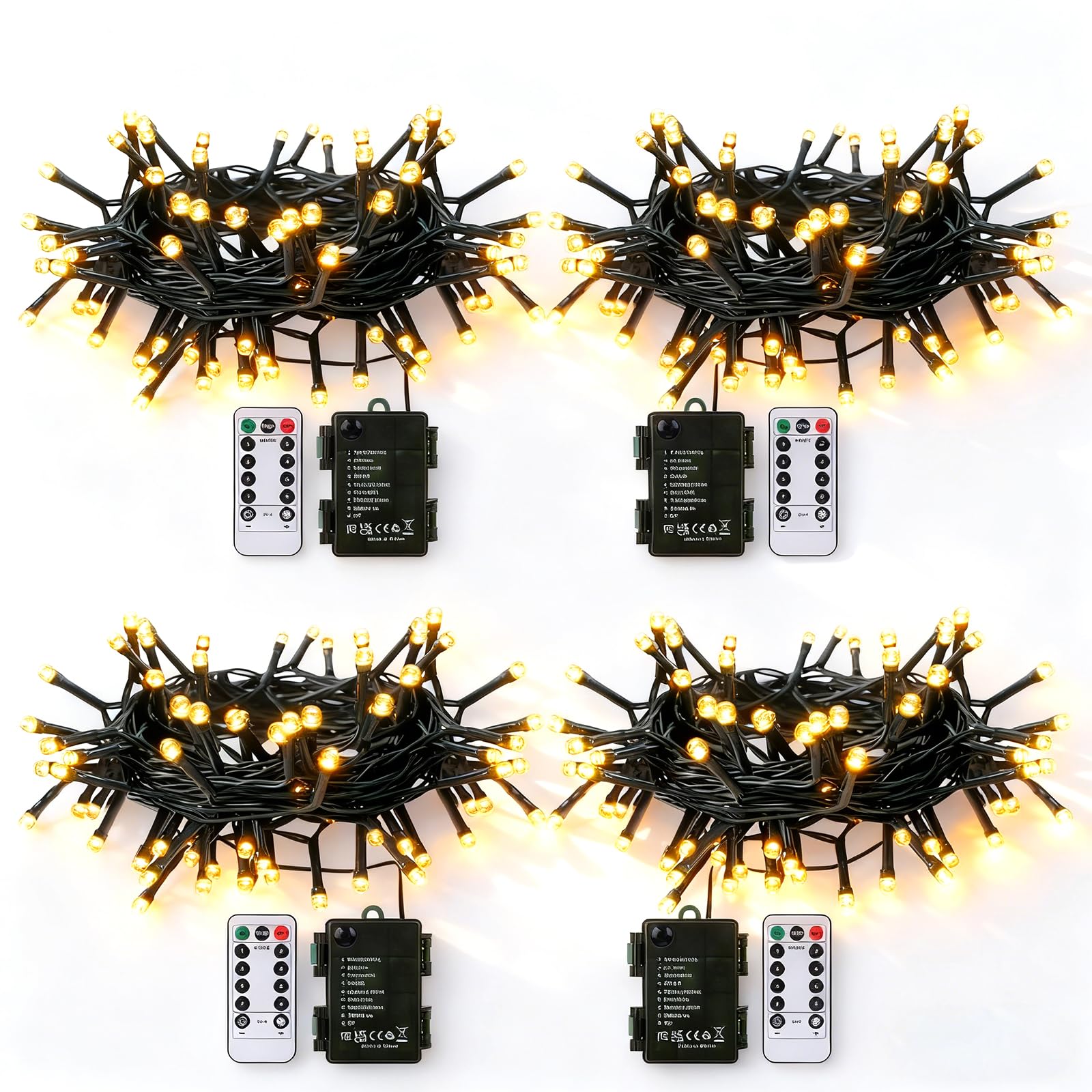 Annefly 4 Pack 5M 50 LED Outdoor Fairy String Lights Battery Christmas Lights Remote Timer 8 Modes for Garden Xmas Party Indoor Outdoor Trees Decoration