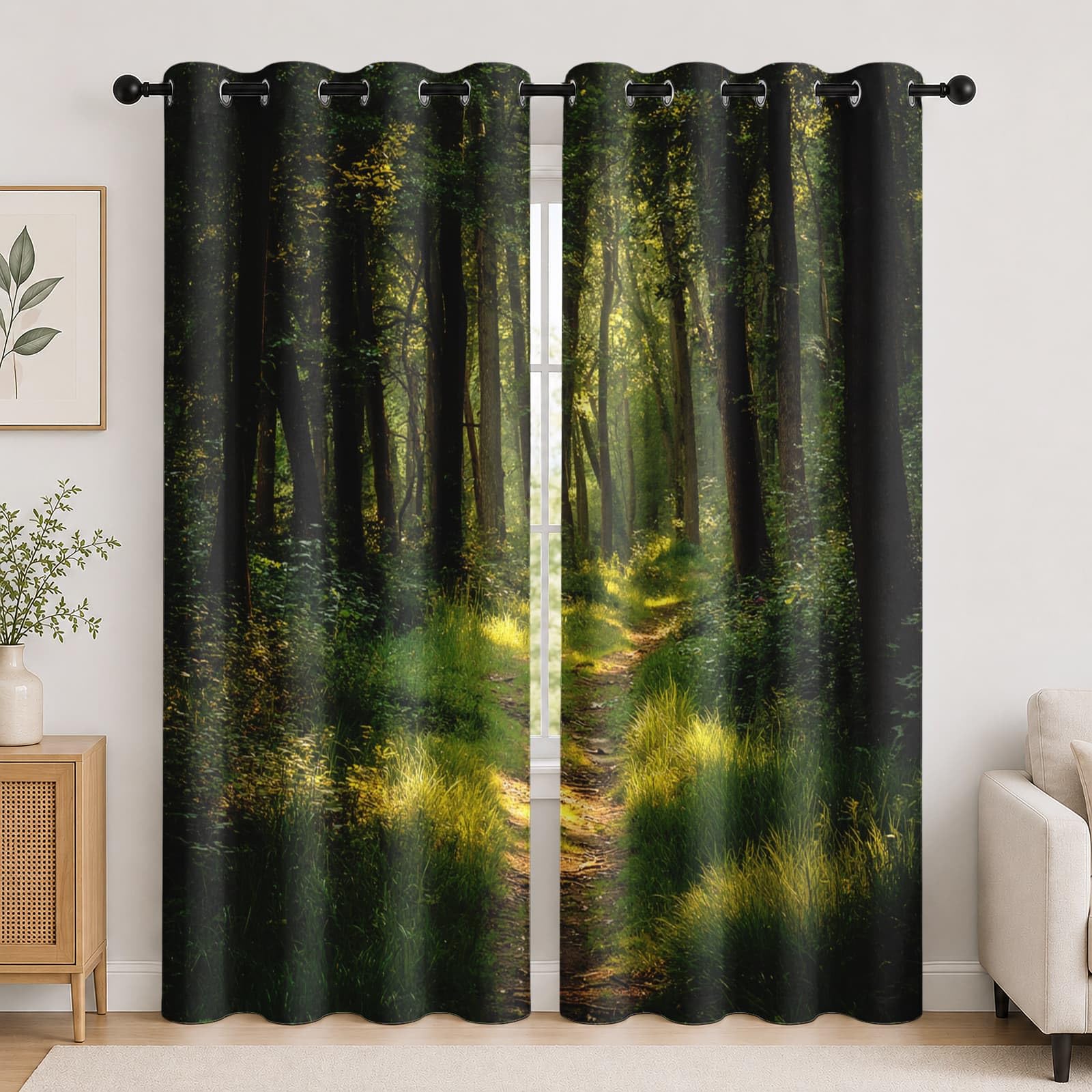 Genérico Aislantes Cortinas Opacas para NiñOs 140An x 260Al cm (2 Paneles), Naturaleza Bosque Paisaje PoliéSter Cortinas Privacidad Verde Cortina con Ojales para Sala de Estar y Dormitorios