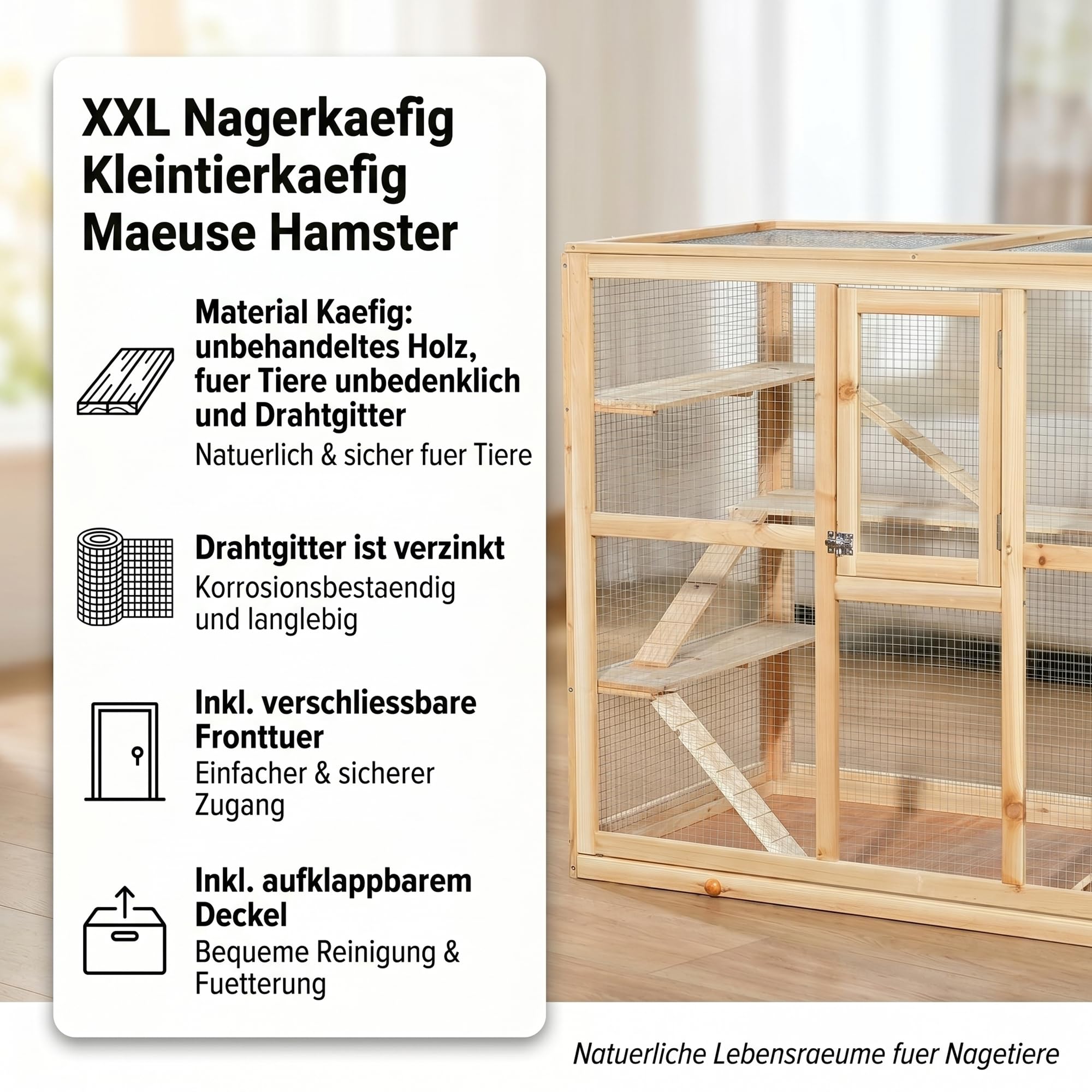 Mucola Freilaufgehege Kaninchen Freigehege aufklappbar Holz 120x60x90 cm | Hasenstall und Kleintierstall für Meerschweinchen und Hühner, aus Fichtenholz, Montage ohne Werkzeug, für Garten und Terrasse