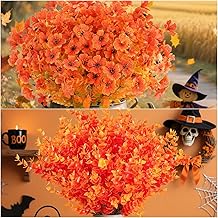 AmyHomie 36 Bundles Orange Fall Artificial Flowers Eucalyptus Set for Outdoors
