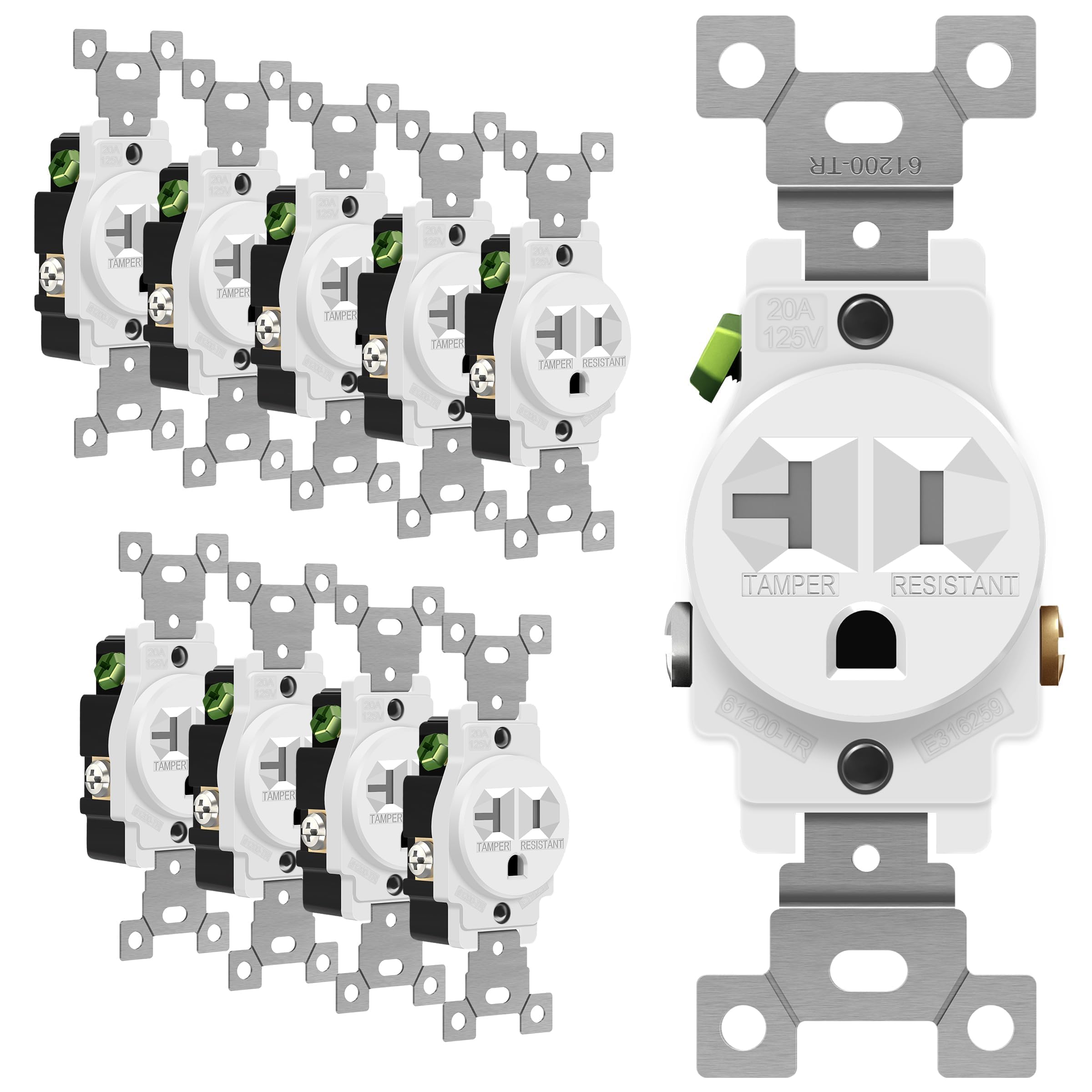 Prise de courant inviolable Enerlites 5-20R 20A 125V blanche 61200-TR-W-10PCS pour rénovation