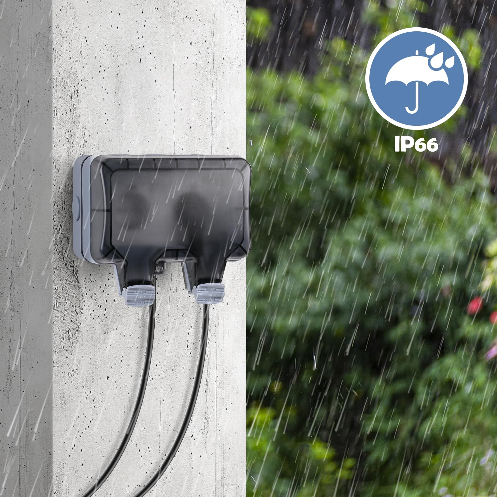 Presa Elettrica Esterna IP66 - 2 Prese Stagne Con Coperchio Per Giardino, Garage