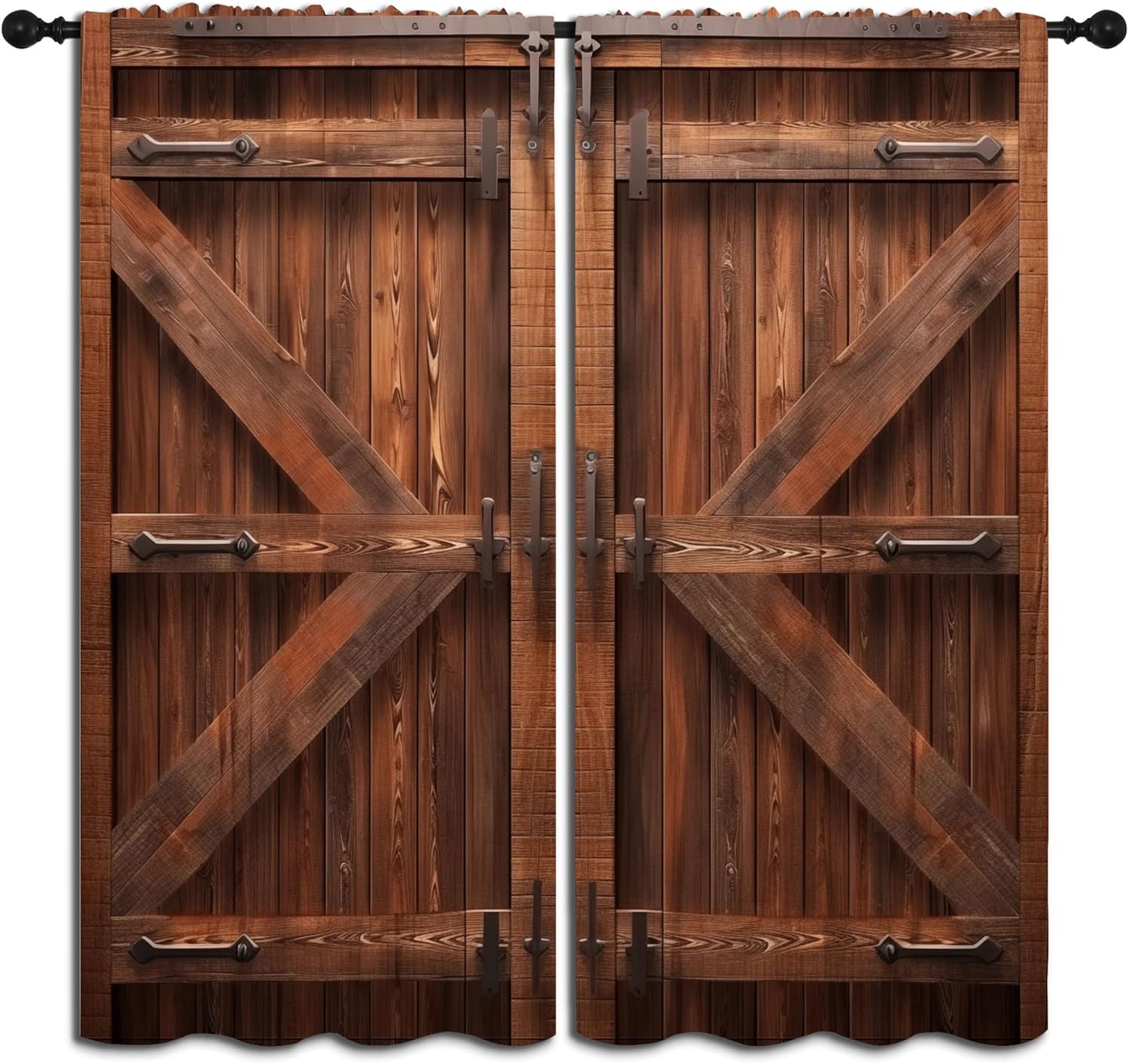 Barn Wood Doors Blackout Curtains for Boys Girl Bedroom Decor,Rustic Brown Retro Farmhouse Doors Thermal Insulated Rod Pocket Drapes Darkening Window Curtain for Living Room Home 84x72 inch