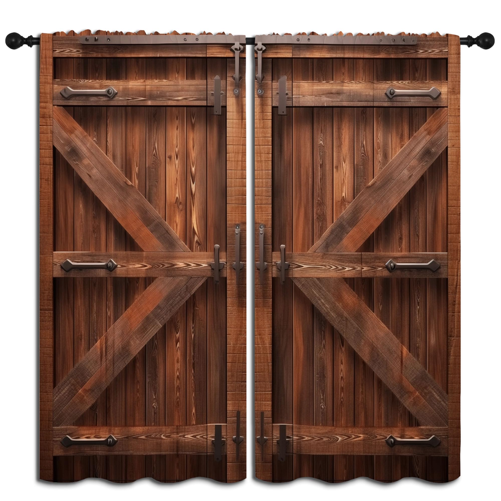 PYMATYTN Barn Wood Doors Blackout Curtains for Boys Girl Bedroom Decor,Rustic Brown Retro Farmhouse Doors Thermal Insulated Rod Pocket Drapes