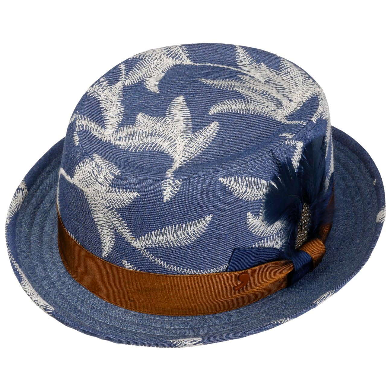 Leaves Pork Pie Stoffhut Sommerhut Sonnenhut Pork-Pie-Hut Porkpie Herren - Made in Italy mit Futter, Ripsband Frühling-Sommer Sommer