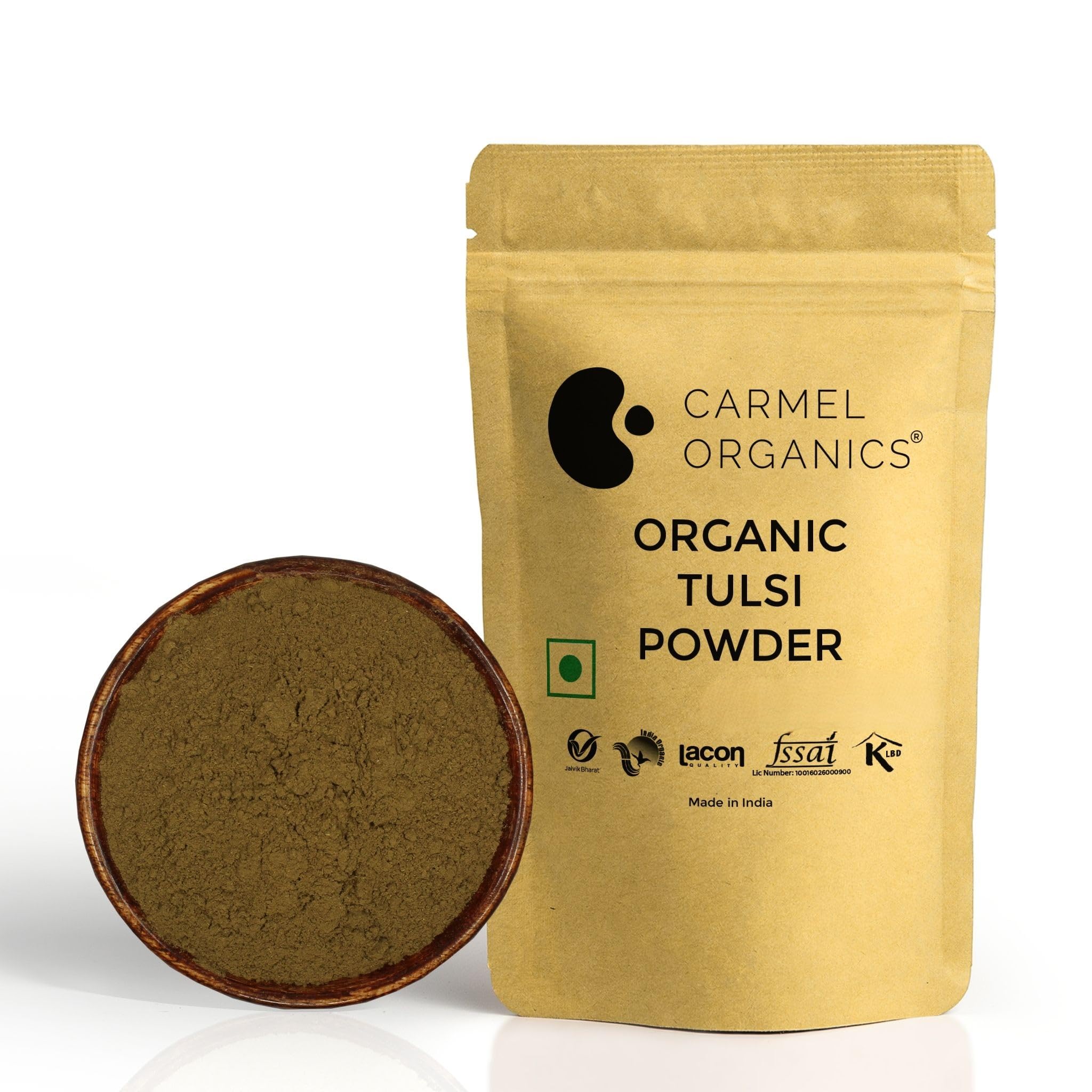 CARMEL ORGANICSTulsi Leaves Powder (80 Grams) (Pack of 1)| Jaivik Bharat Certified | Holy Basil Powder For Health, Skin & Hair| Non GMO | No Added Preservative | Thulasi Podi/Tulasi Podi/Tulasi Hudi