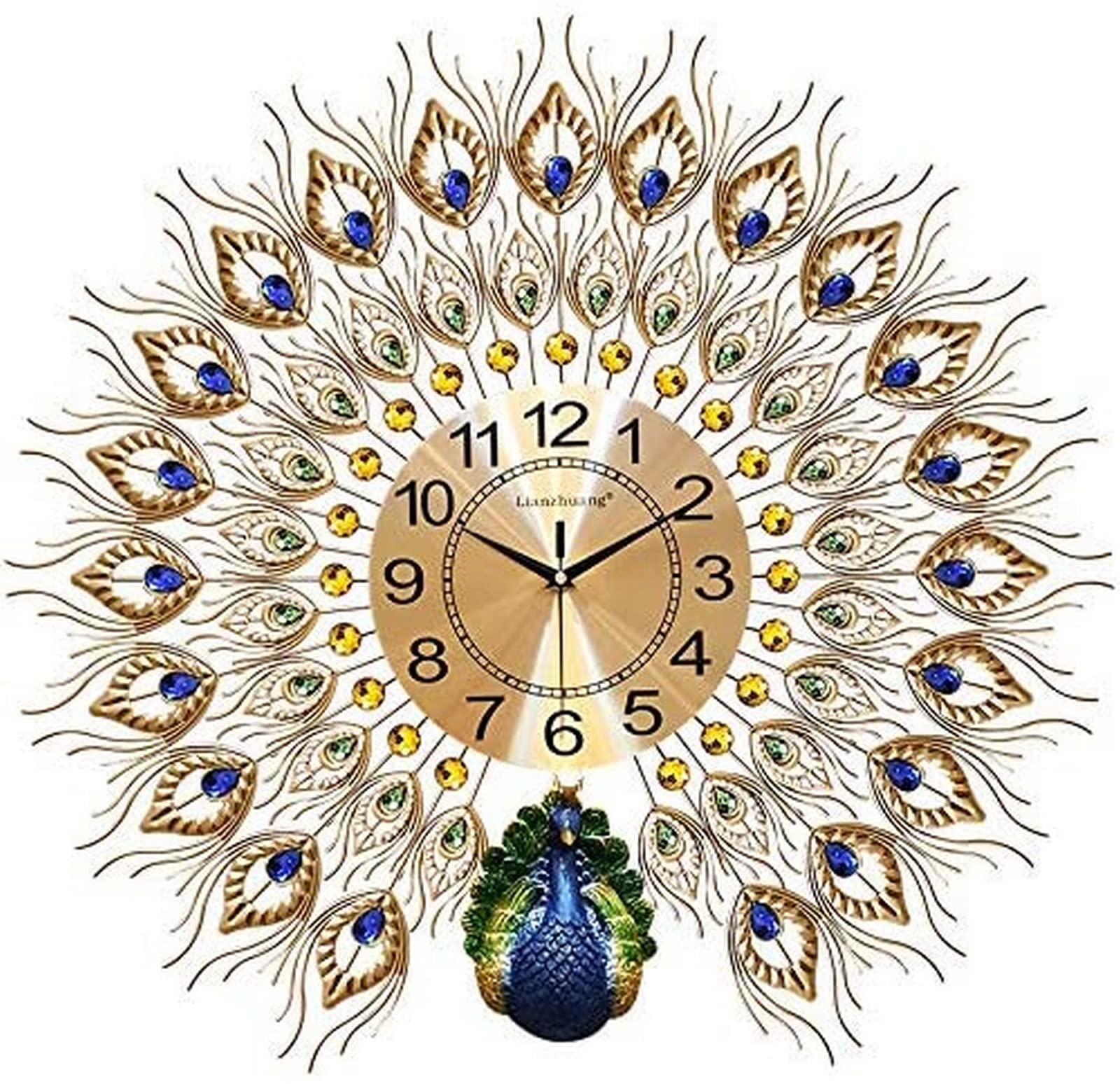Sjdopulse A2 Wall Clock Art Large Clock Peacock Wall Clock, Creative Metal No Tick Mute Modern Luxury Art Large Wall Clock Decor Elegant Golden Wall Clock Living Room Bedroom Decor,A1 Deco,
