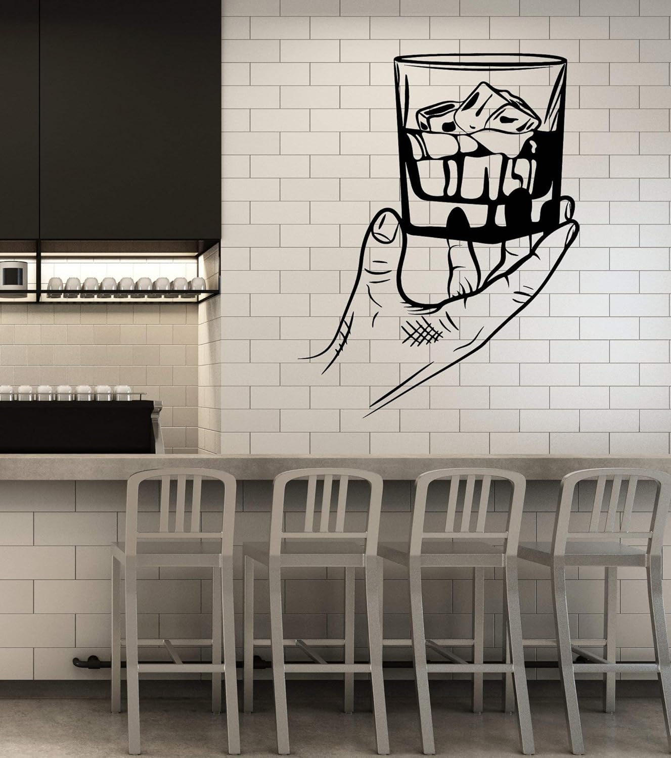 WallStickers4ever Vinyl Wall Decal Whiskey Glass Drinking Alcohol Bar Pub Stickers Mural Large Decor (g5326) Black