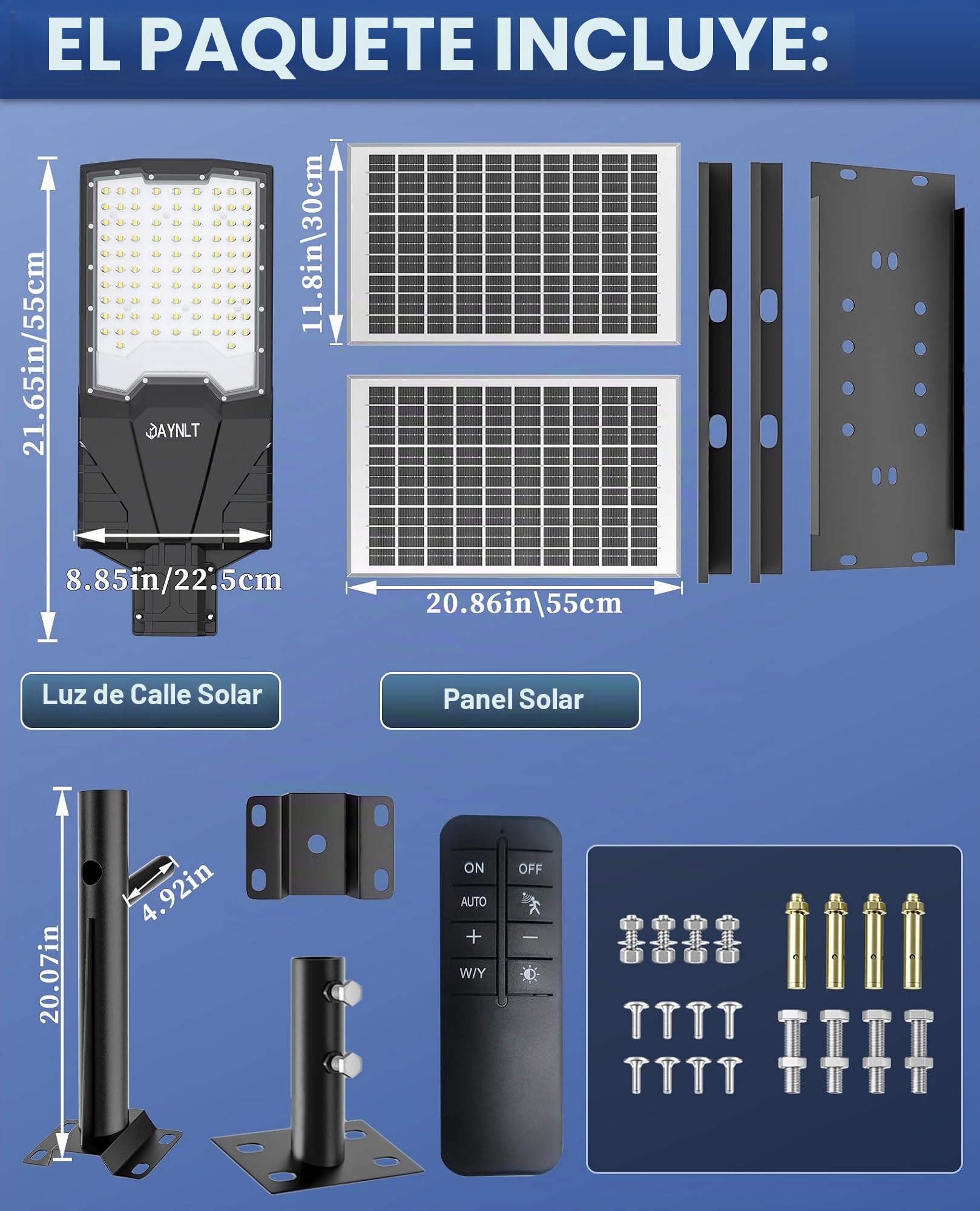 JAYNLT X-18000W Farolas Solares Exterior, 6500K Farola Solar Potente con Control Remoto, IP67 Impermeables Foco Solar Exterior, Luz de Seguridad para Patio, Terraza, GarageX-
