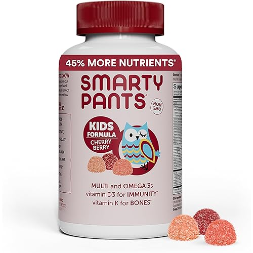 SmartyPants Kids Multivitamin Gummies: Omega 3 Fish Oil (EPA/DHA), Vitamin D3, C, Vitamin B12, B6, A, K & Zinc for Immune Support, Biotin, Grape, Cherry & Berry Flavors, 120 Count (30 Day Supply)