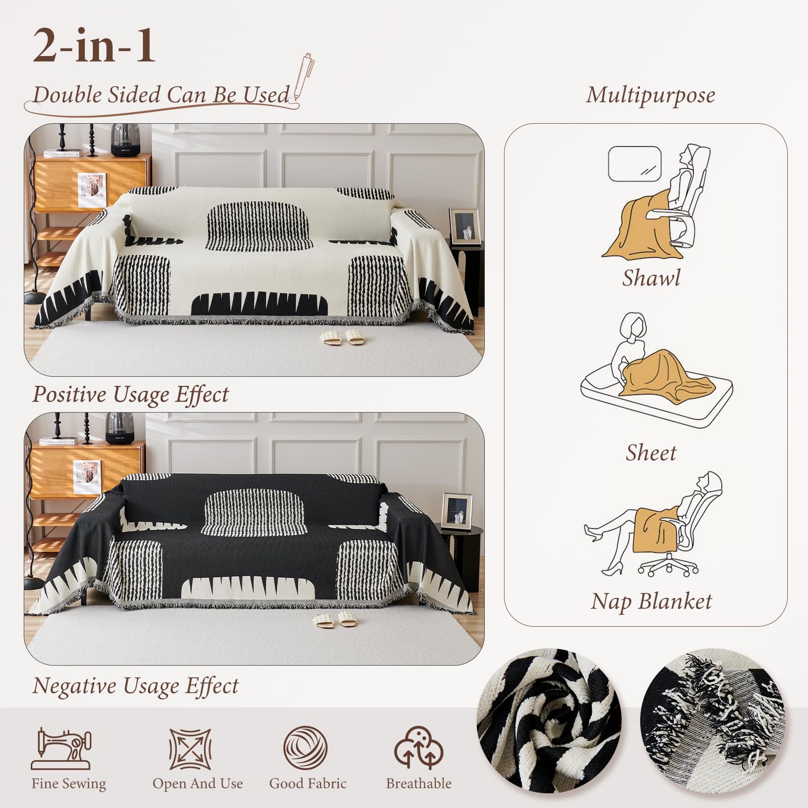 Funda Sofa, Cubre Sofas, Funda de sofá, Manta Cubre Sofa, Funda de sofá Lavable para Todas Las Estaciones, Manta Sofá Multifunción 180 * 260cm-Negro