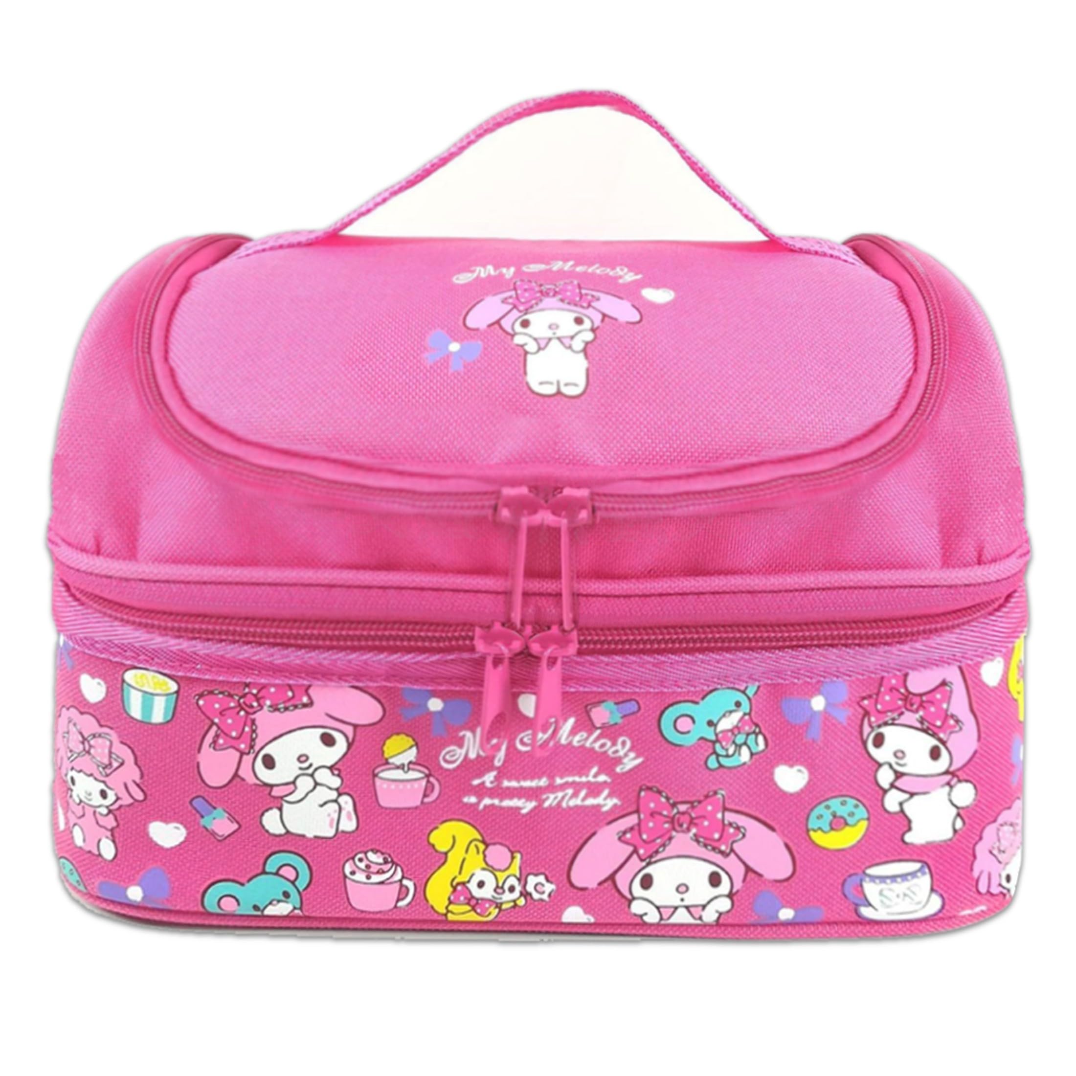 Roffatide Anime Lunch Bag for Man Woman Leakproof Lunch Box Double-Deck Large Compartment Lunch Container Tote for Travel Work Pink