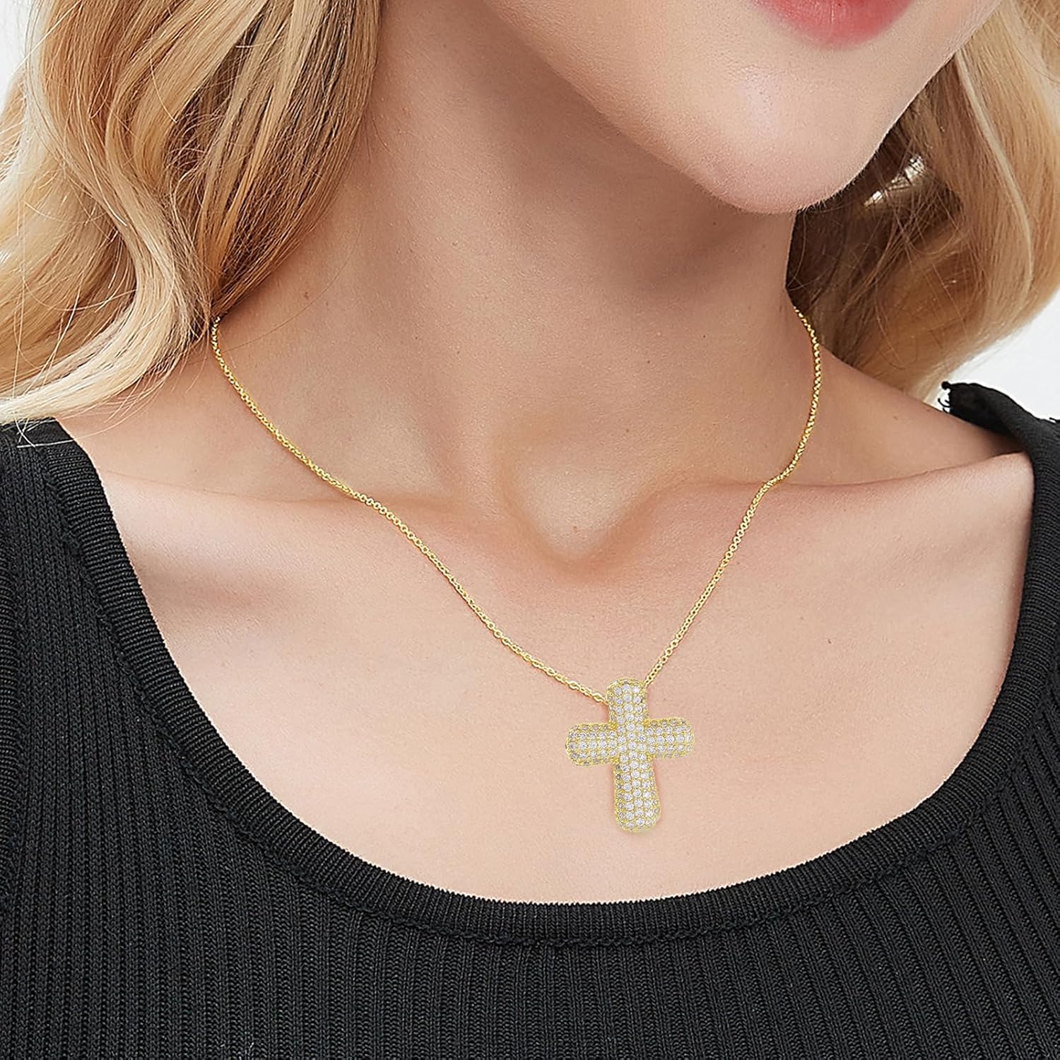 Gold Plated Cross Necklace for Women 14K Cubic Zirconia Cute Simple Cross Necklace Religious Christian Gifts - Image 6