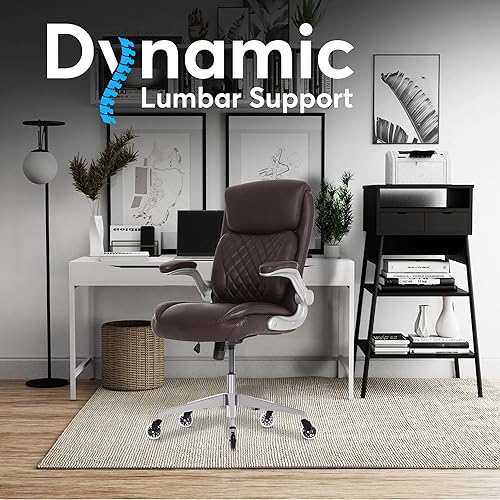 Miniatura 5 de Oline Silla de oficina ejecutiva ergonómica, silla de piel sintética con reposabrazos ajustables, soporte lumbar 3D y ruedas de cuchilla, sillas