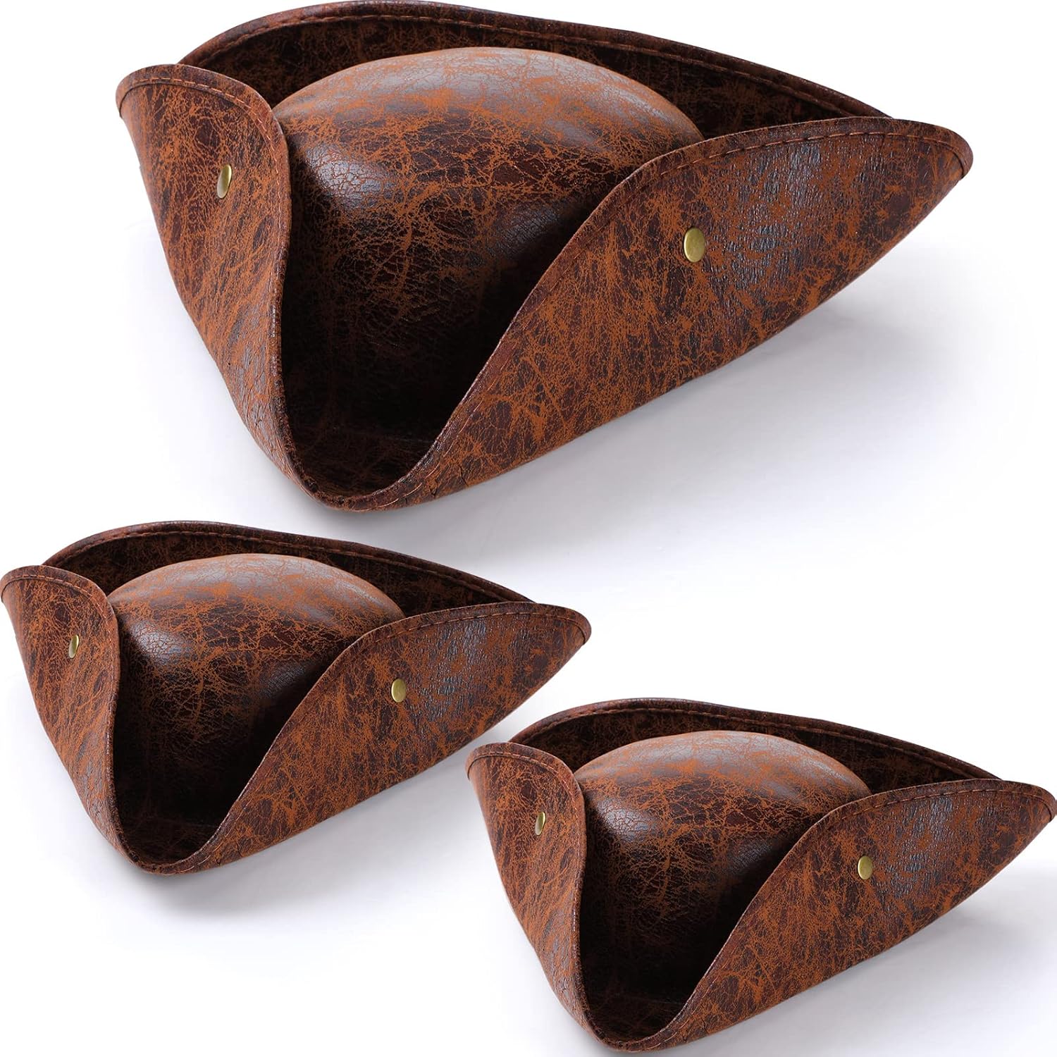 Jadive Faux Leather Pirate Hat 3 Pieces Tricorn Hat Pirate Costume Accessories Colonial Style Small Brown Hat for Women Men