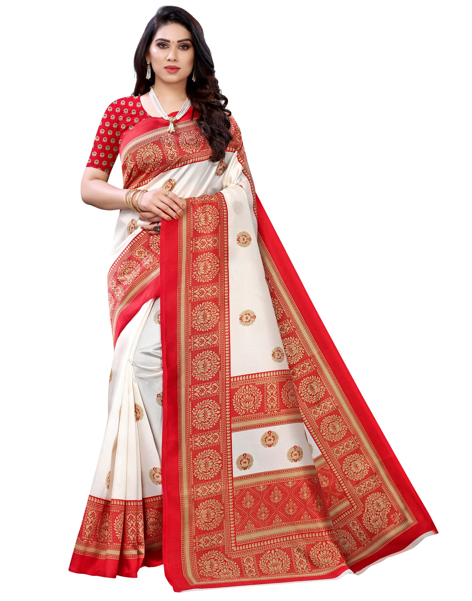 SIRIL Women's Poly Silk Floral Printed Saree with Blouse