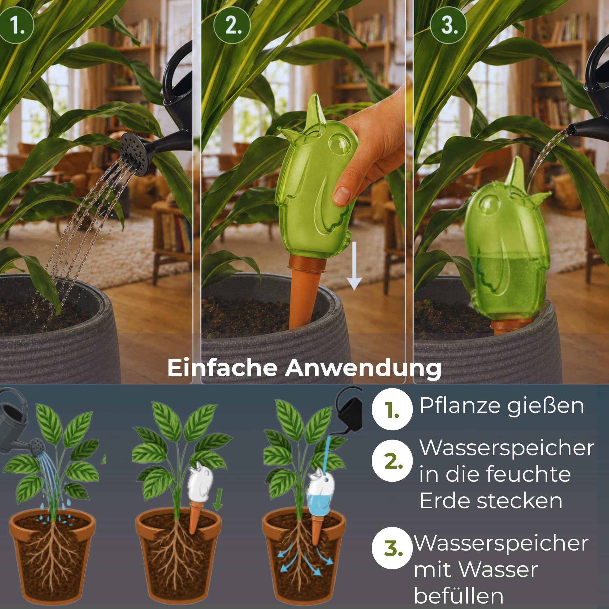 Scheurich Wasserspender Bördy M | 8 x Grün | 220ml Füllmenge | Bewässerungskugeln klein mit Ton Fuß | Wasserspender Pflanzen und Blumen Terrakotta Stiel