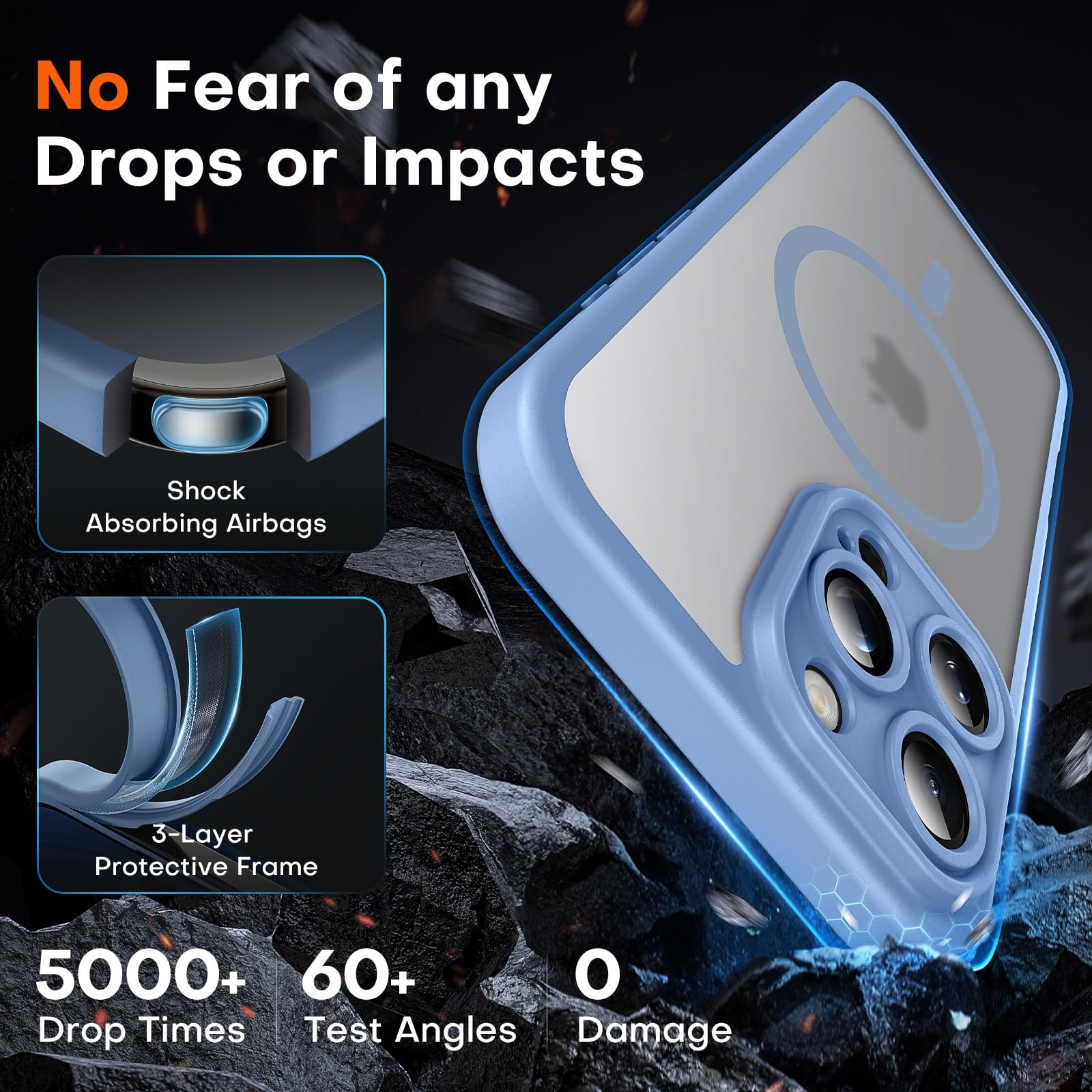 TOCOL 3 in 1 Cover Magnetica per iPhone 16 Pro Max 6,9 Pollic, con 2 Vetro Temperato, Compatibile con MagSafe [Protezione Fotocamera Integrata] Custodia Antiurto Traslucida Opaca, Blu Chiaro