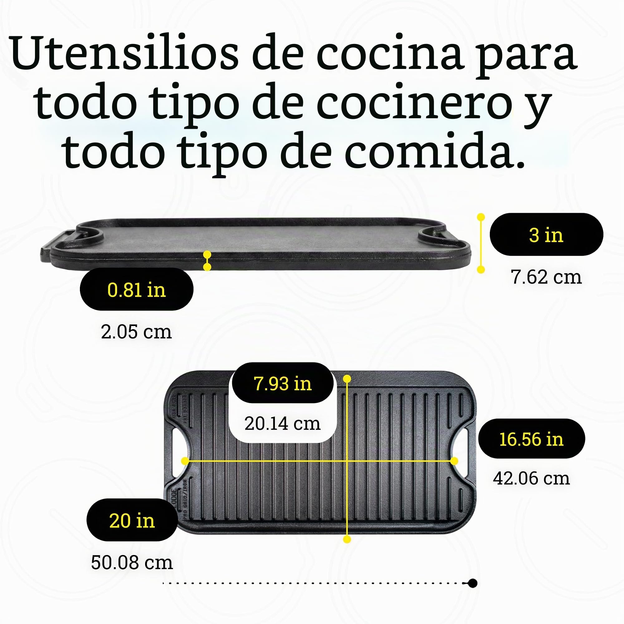 Plancha rectangular reversible 51x27cm