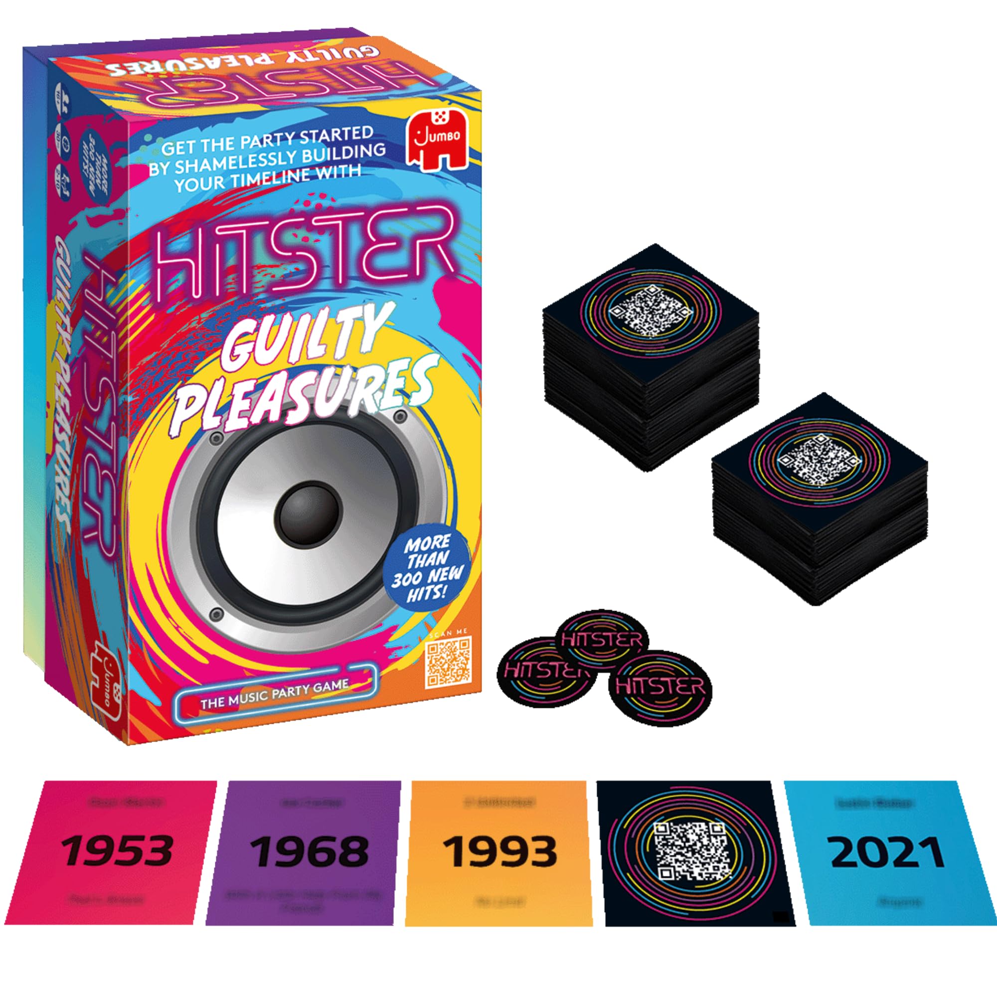 Hitster Guilty Pleasures, The Ultimate Party Game with 300 Hits – Scan Songs, Spark Memories – Adult Games for Parties, Dates, Holidays with Friends, Family – Music Games for 2-10 Players, 16+ (UK)