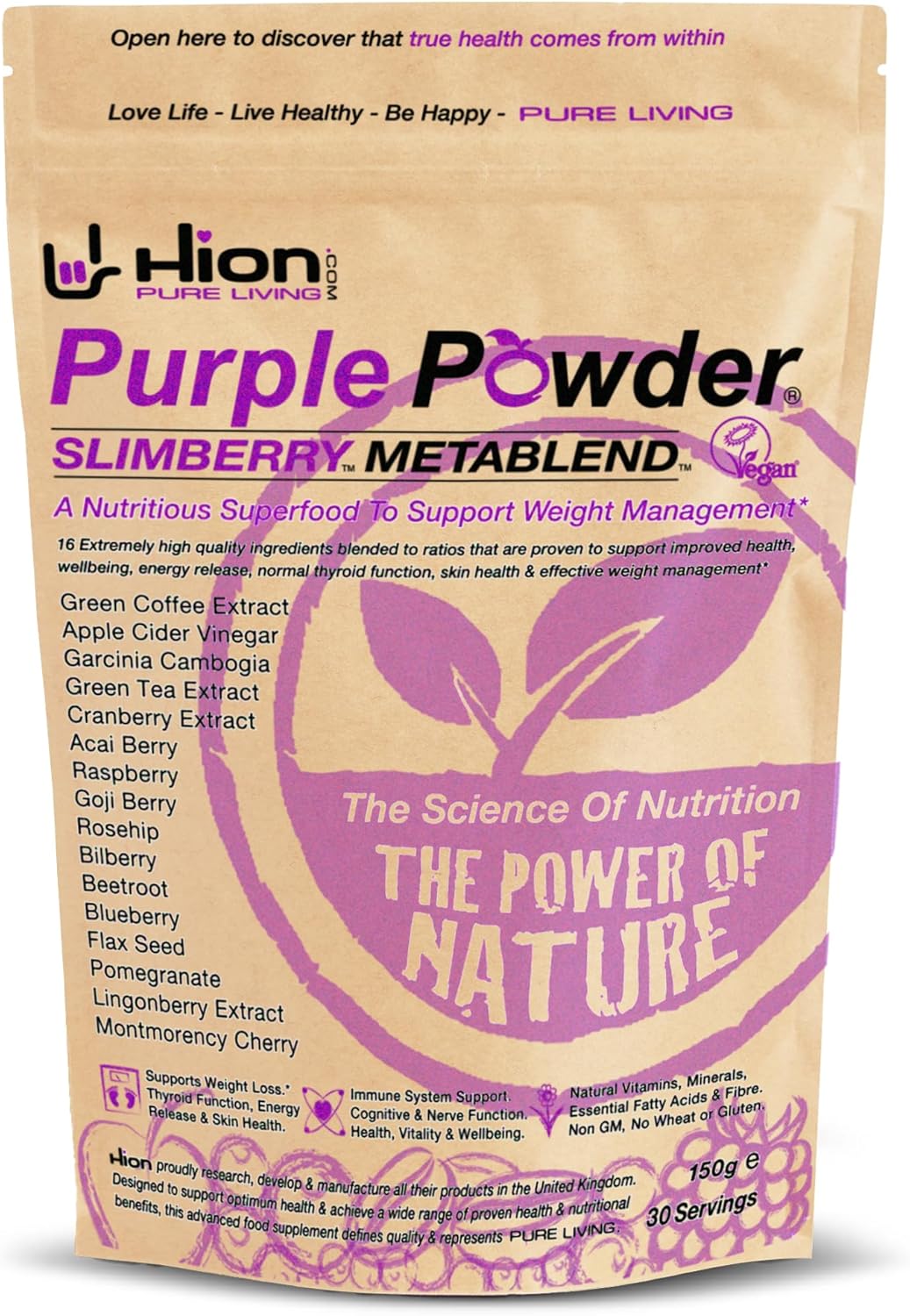 Hion Purple Powder – SLIMBERRY METABLEND Award-Winning UK-Made Superfood Blend | 16 Nutrient-Rich Fruits incl. Green Coffee & ACV | Boost Energy & Curb Cravings | Vegan, Gluten-Free | 30 Servings