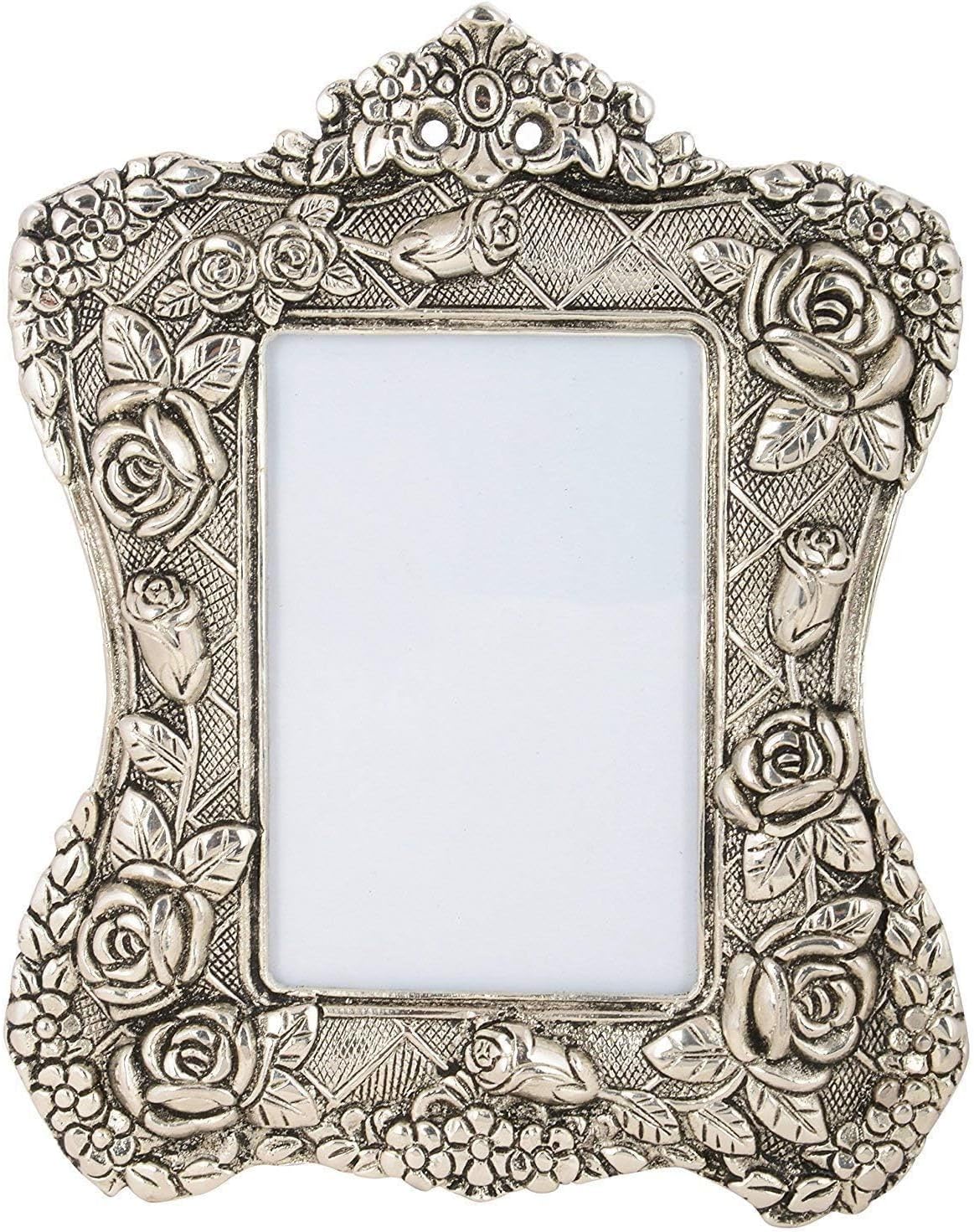 German Silver Photo Frame with Rose Pattern, Rectangular 23x19 cm, Vintage Baroque Style Decorative Tabletop Frame for Home & Office Décor