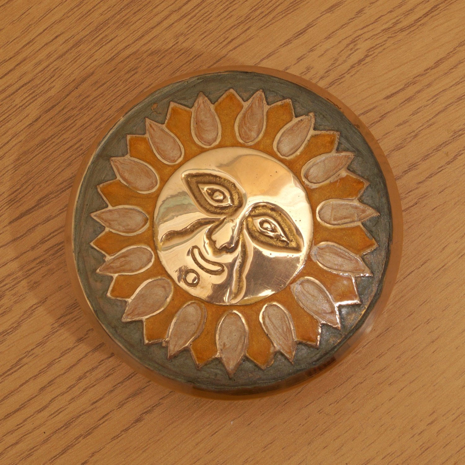 Restored by UkaVintage Solid Brass Jewellery Box with a lid || Picture on lid - Sunflower/Sun || Vintage Storage Box || emanel