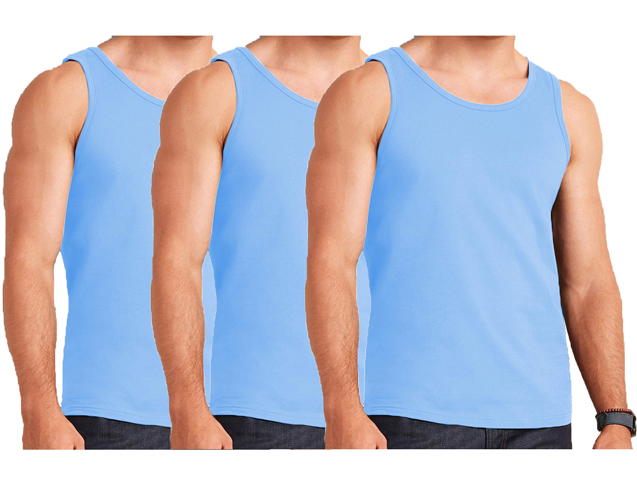 Mens Vest 100% Cotton Gym Training Tank TOP T Shirt MESH Sleeveless Summer Gym Sky