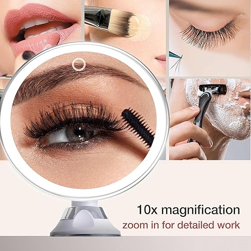 Miniatura 3 de Fancii Espejo de maquillaje recargable de 10 aumentos con 3 ajustes de luz, espejo de tocador de viaje grande de 8 pulgadas, ventosa de bloqueo, 40