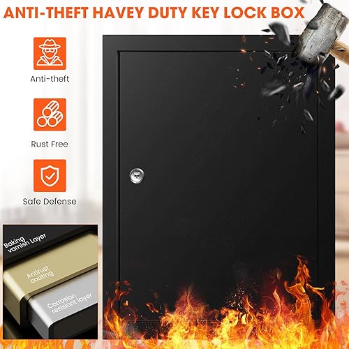 Miniatura 3 de Caja de 125 llaves para montaje en pared con ranura antirrobo, gabinete para llaves con ganchos para llaves y 125 etiquetas, etiquetas para llaves,