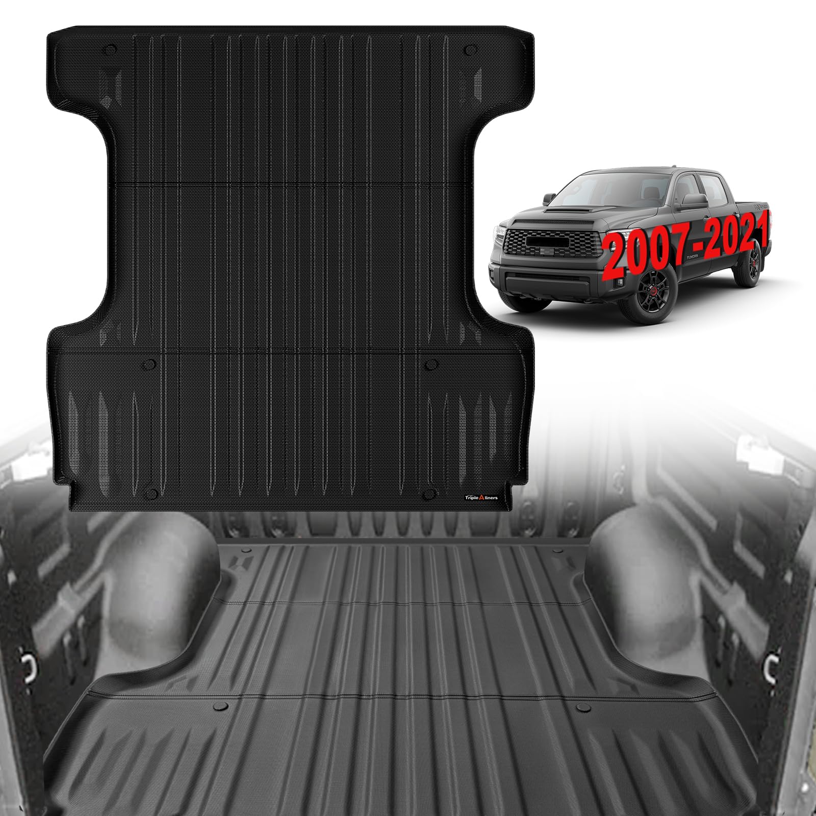 TripleAliners LKW-Matte, kompatibel mit Toyota Tundra 2007–2021, 150 cm Zubehör, LKW-Bettmatte, strapazierfähig, passgenau, Allwetterschutz, TPE-Tonabnehmer-Auskleidung