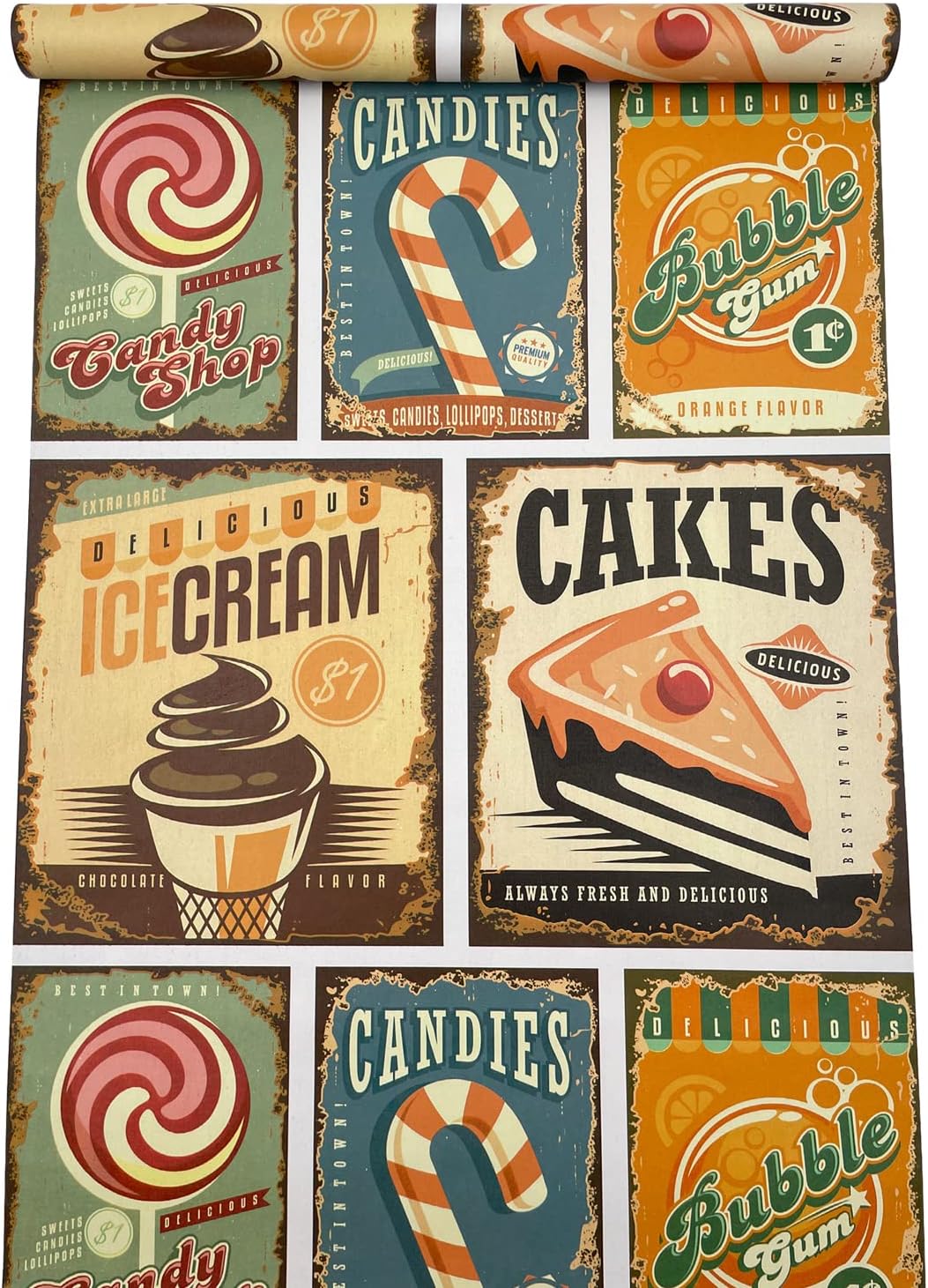 2 Pack Vintage Shelf Liners Cake Poster Drawer Cabinets Furniture Decor Papers Dessert Wallpapers PVC Self Adhesive 17.7 Inch Wide