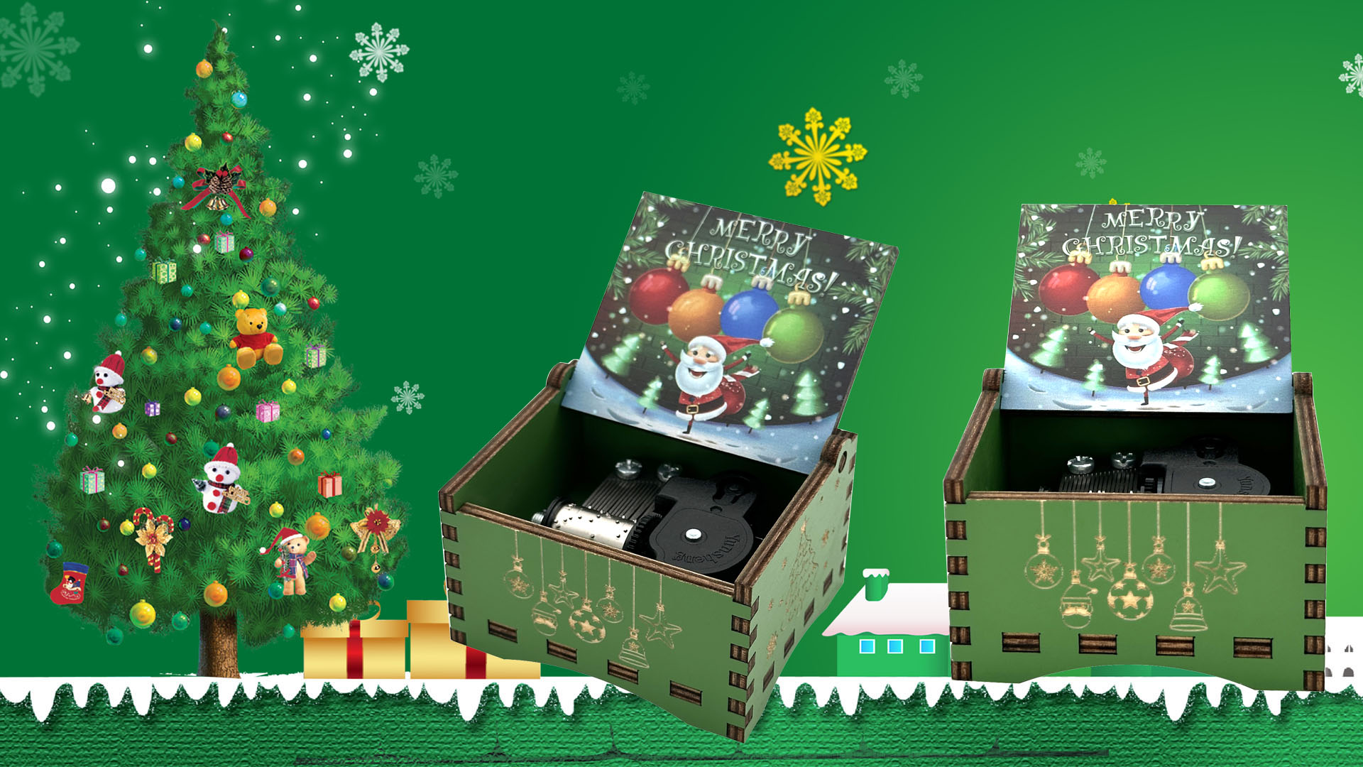 Amazon.com: Pursuestar Green Wind Up Music Box -We Wish You a