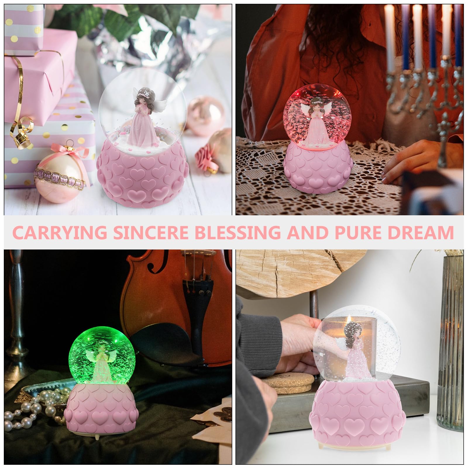 Homoyoyo Caja de Música Esfera de Cristal y Ángel, Rosa