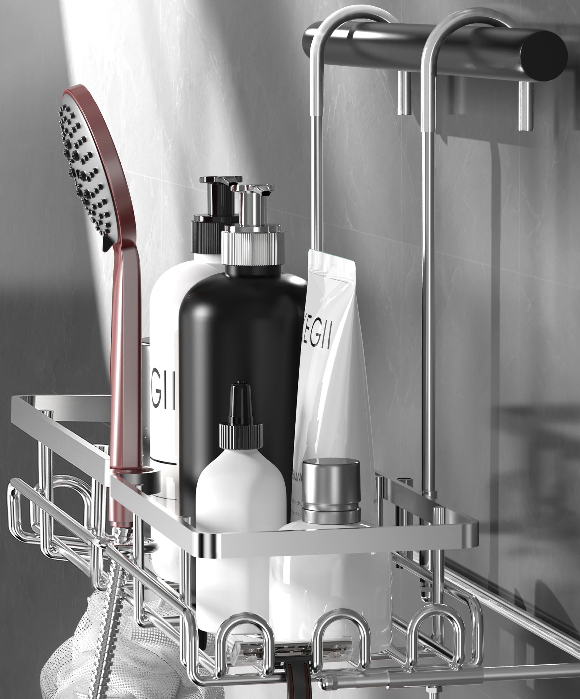 Shower Caddy Hanging on Towel Bar Handrails Shower faucet - Shower Rack Hanging Organizer Bathroom Shower Curtain Caddy