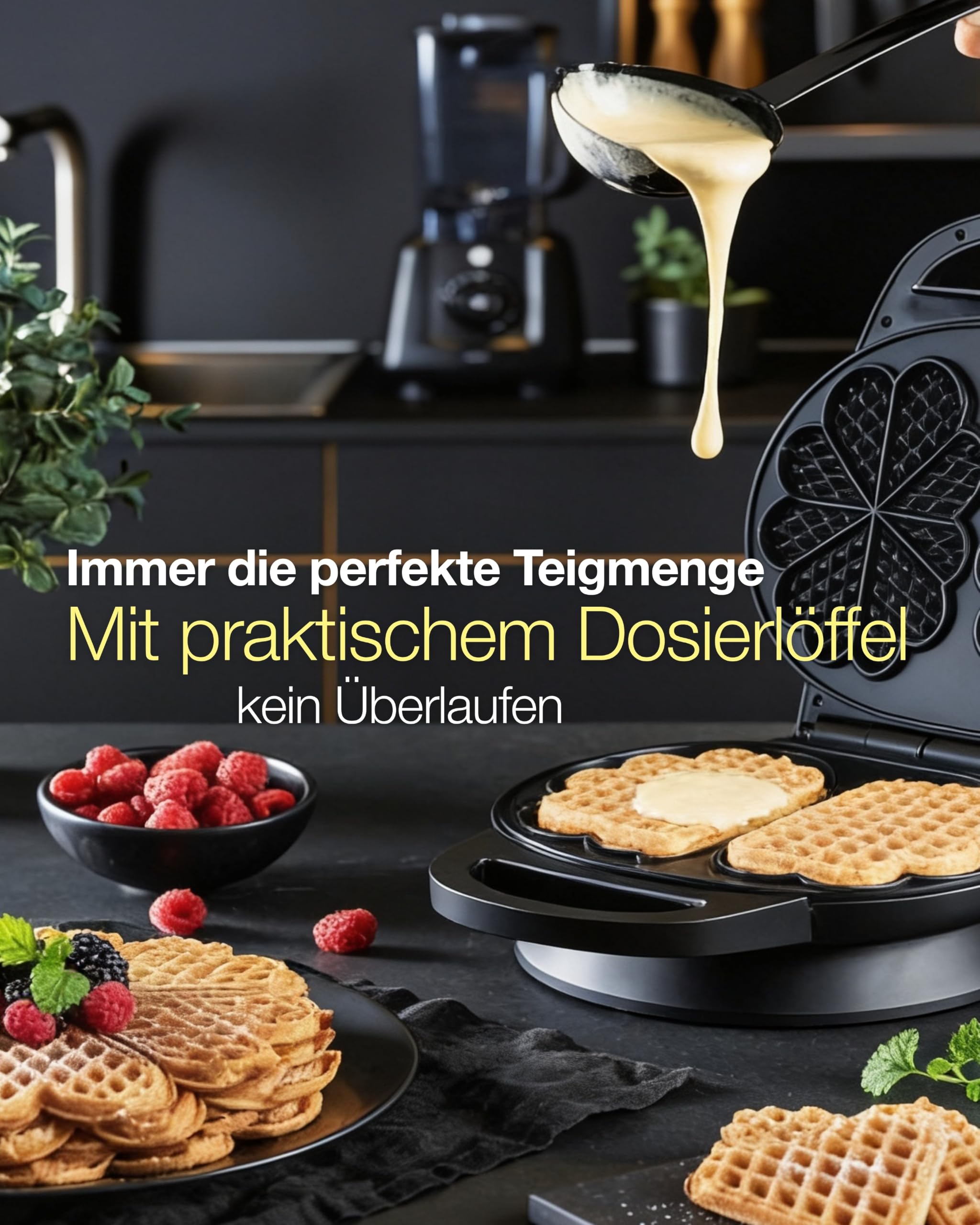 Wilfa BELL Waffeleisen I 1400W Power & 21 cm XXL Herzwaffel I Herzwaffeleisen mit 7 Bräunungsstufen, Signalton & doppelte Antihaftbeschichtung I Schnelles Aufheizen & gleichmäßige Bräune