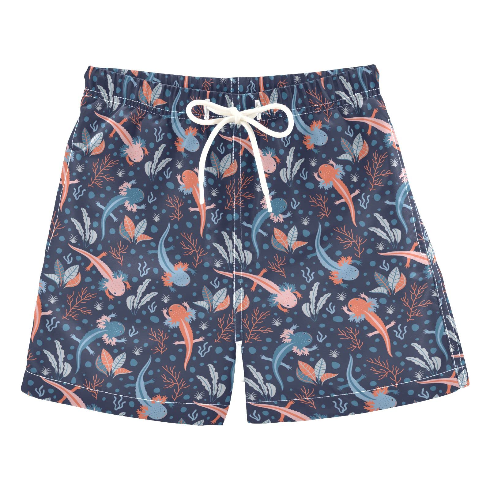 Aflyko Ocean Board Shorts Axolotl Coral Seaweed Boys Girls Swim Kid Trunk Beach Swimwear Bathing Suit S
