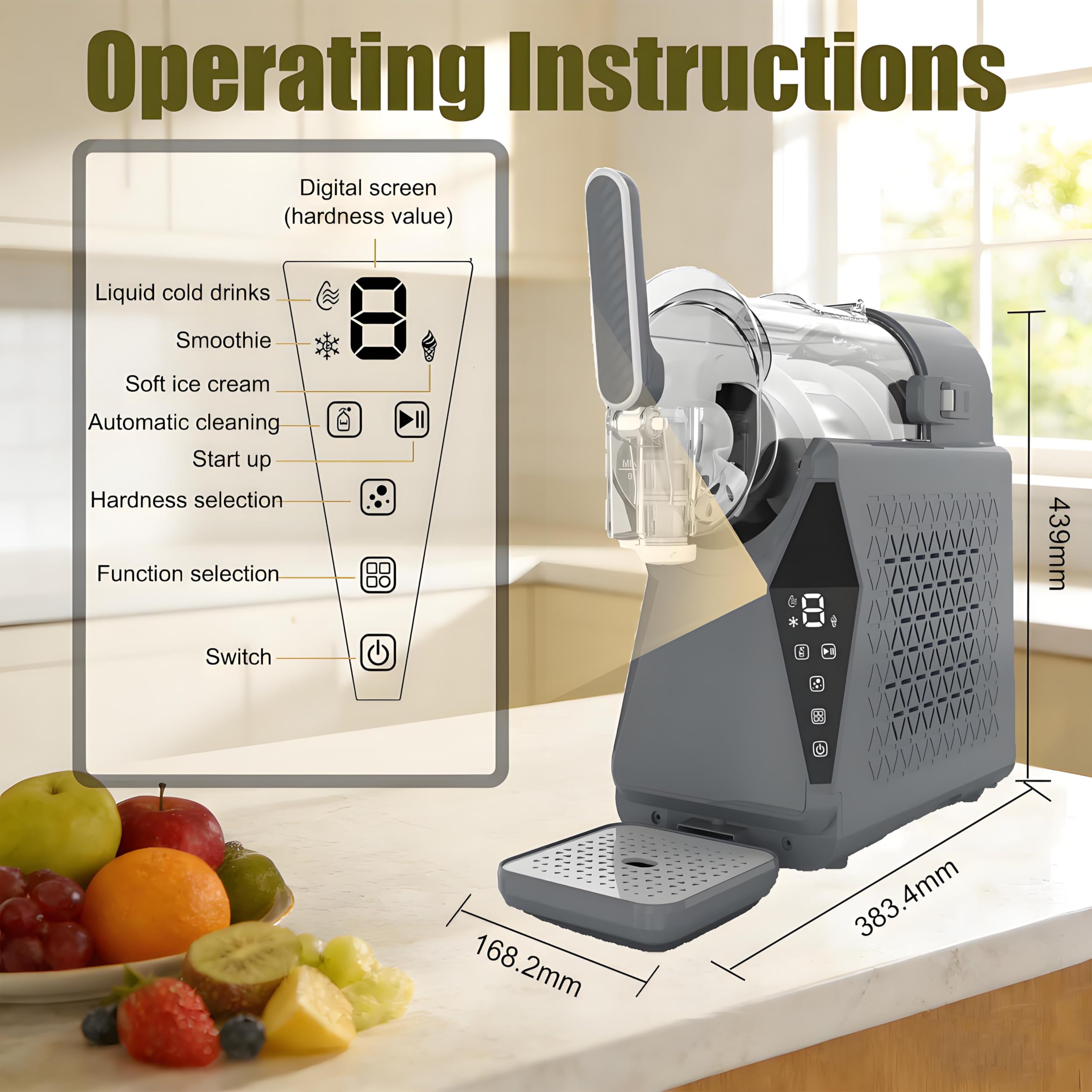 Máquina de Bebidas Congeladas Profesional, Máquina de Granizado, Dispensación Rápida de Hielo, Salida Suave, Puede Hacer Smoothies, Batidos, Cócteles Congelados, Helados, Adecuada para Cocinas