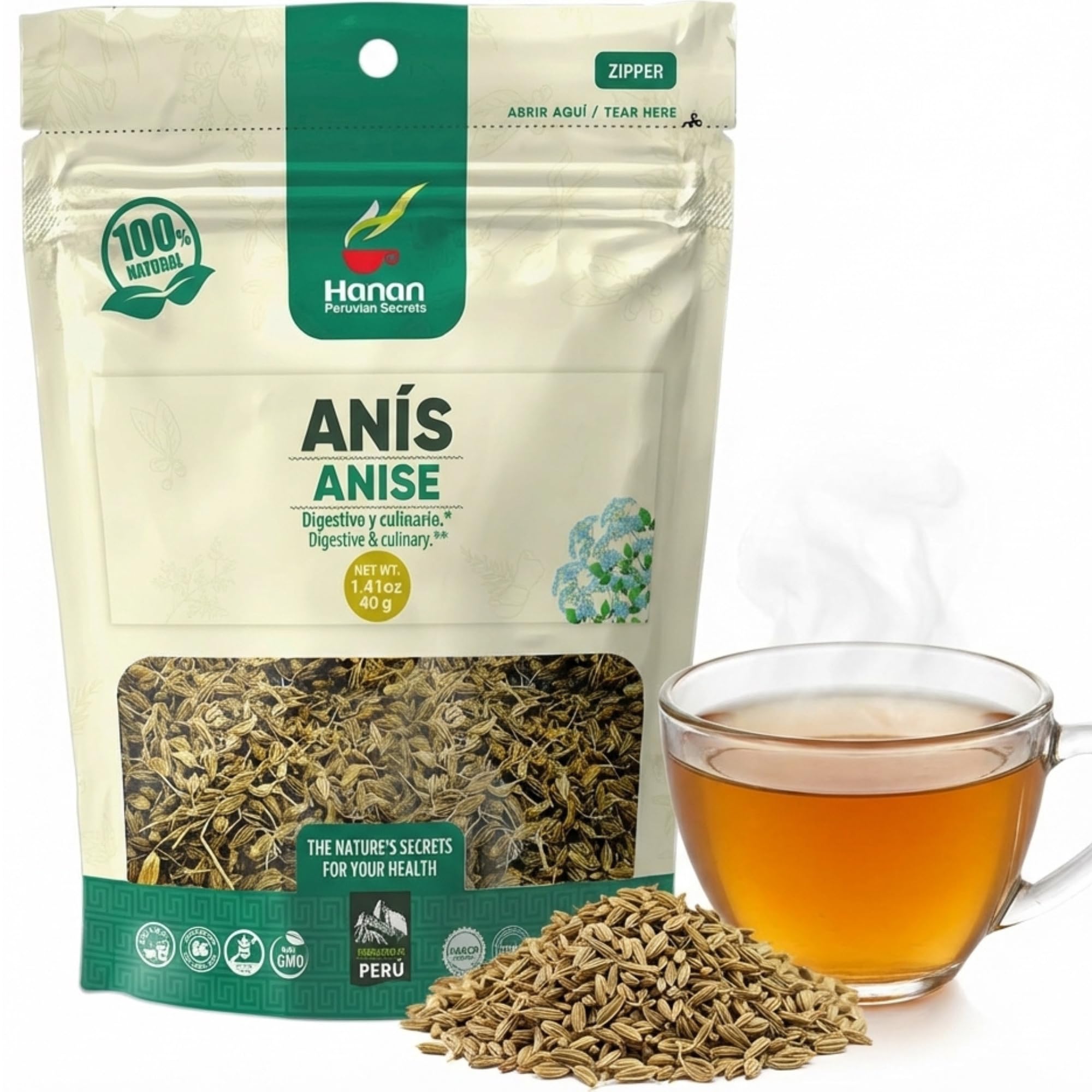 Anise Seeds Herbal Tea (Te de Anis) 1.4 oz (40 g) - Natural, Dried Anise Tea - Aniseed Plant and Leaves for Herbal Tea Digestive Supplement
