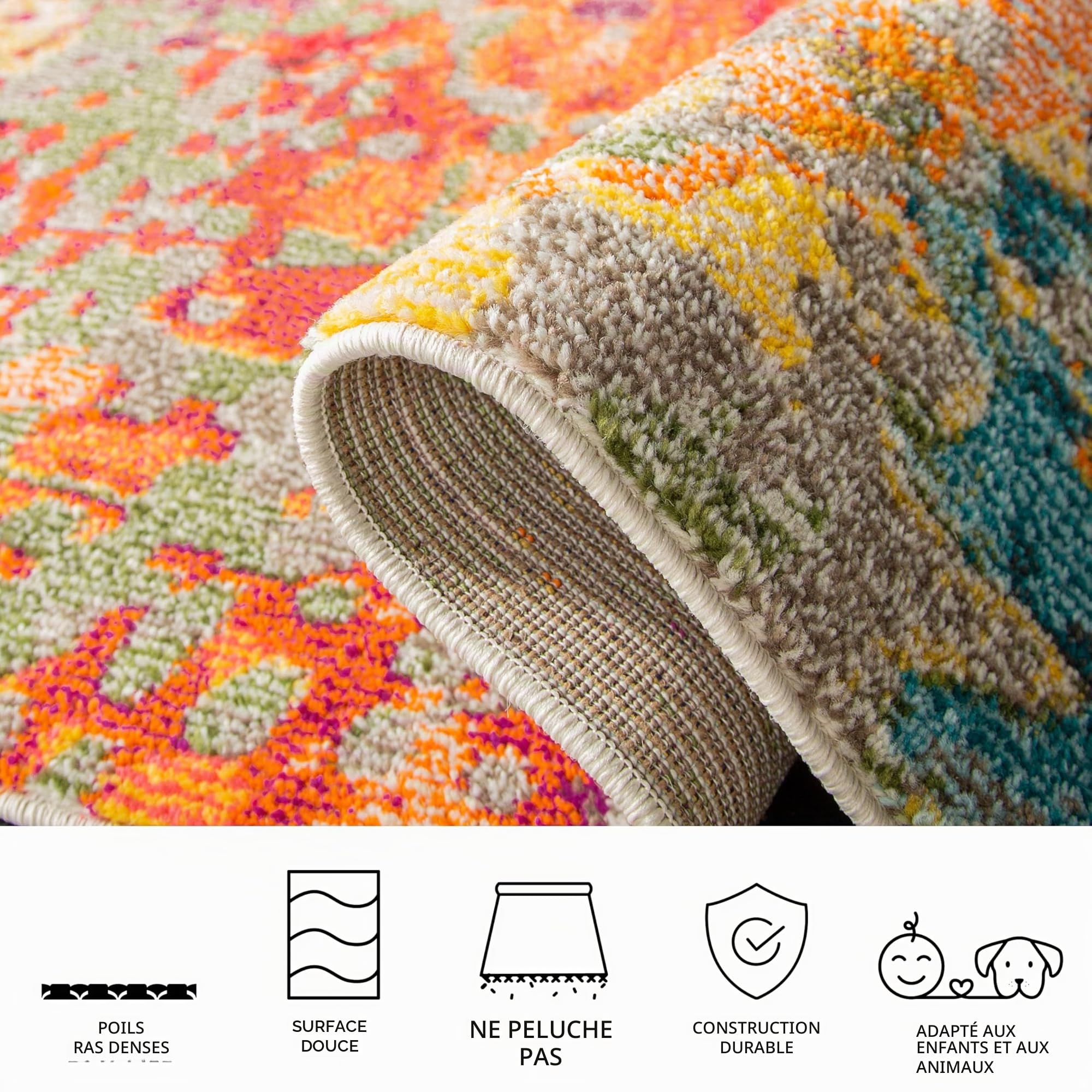 SAFAVIEH Tapis Boho pour Salon, Salle à Manger, Chambre à Coucher - Madison Collection, Tapis à Poil Court, Ivoire et Multi, 160 X 229 cm