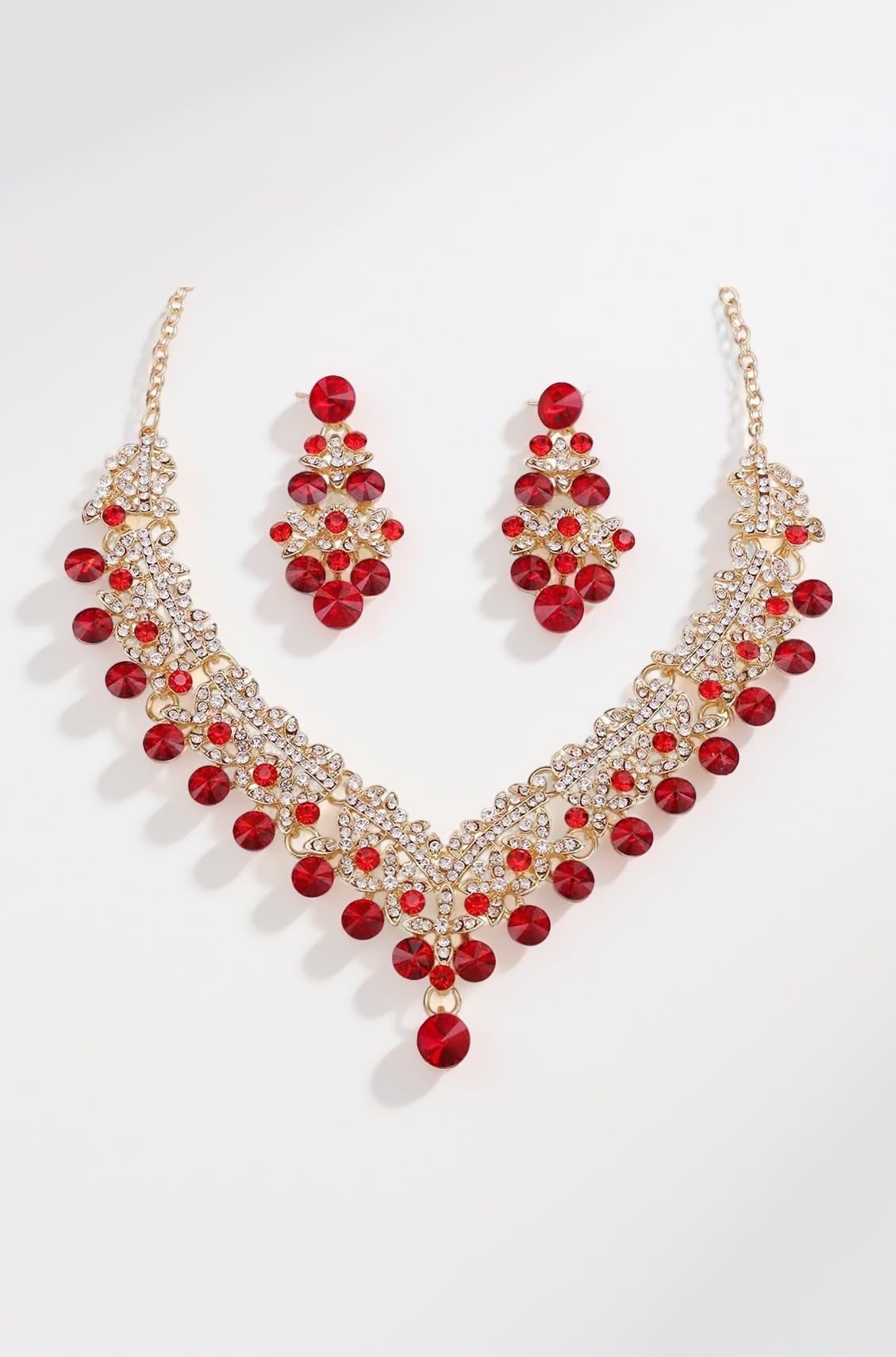 Latest Stylish Design Fancy Wedding Party Crystal Diamonds Necklace Jewellery Set for Women