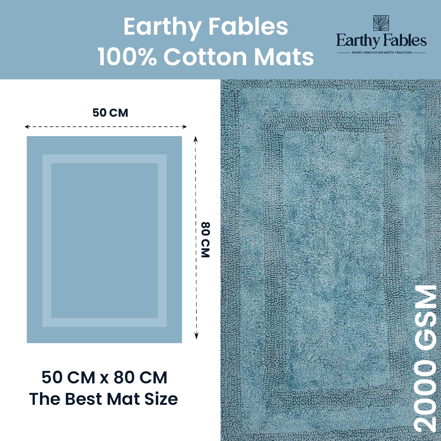 Earthy Fables Premium Cotton Bath Mat - Soft & Absorbent -2